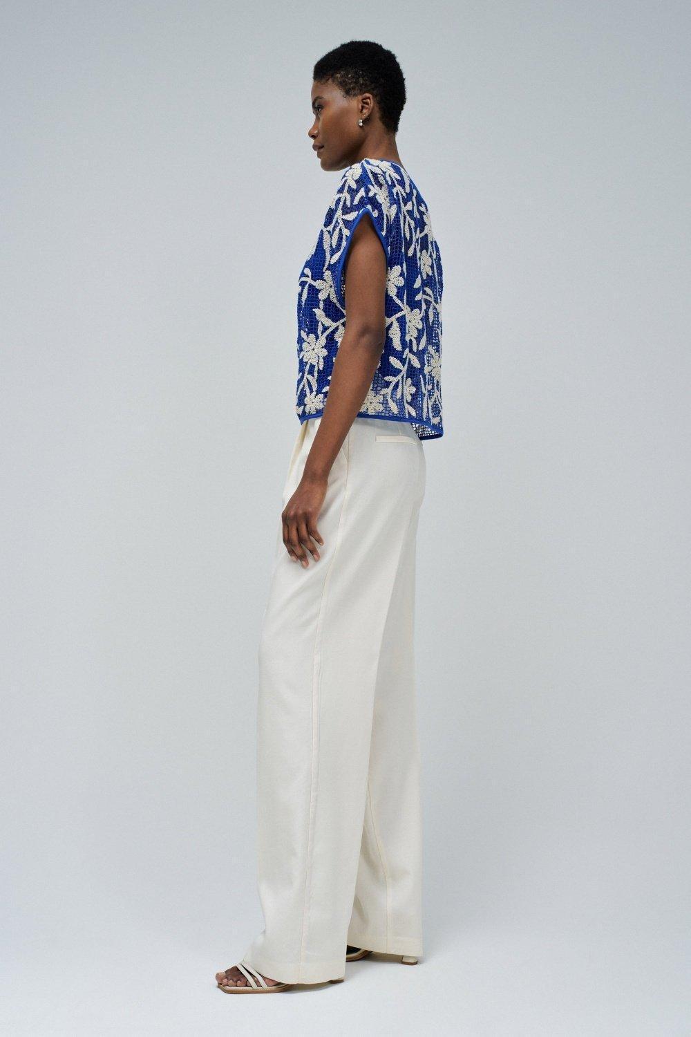 T-Shirt With Floral Crochet Effect , , large image number 2