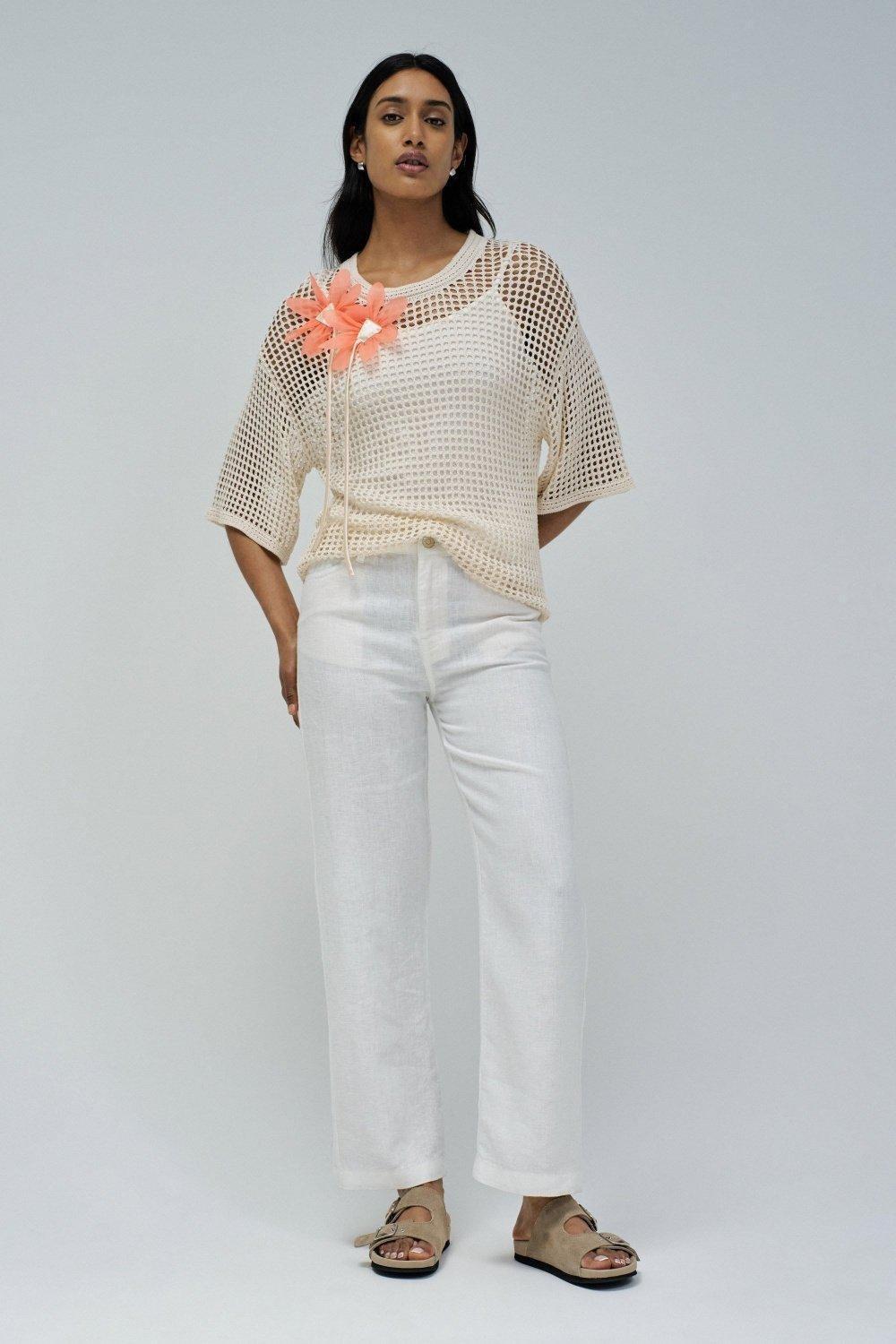 Cream Crochet Tunic Top, , large image number 1
