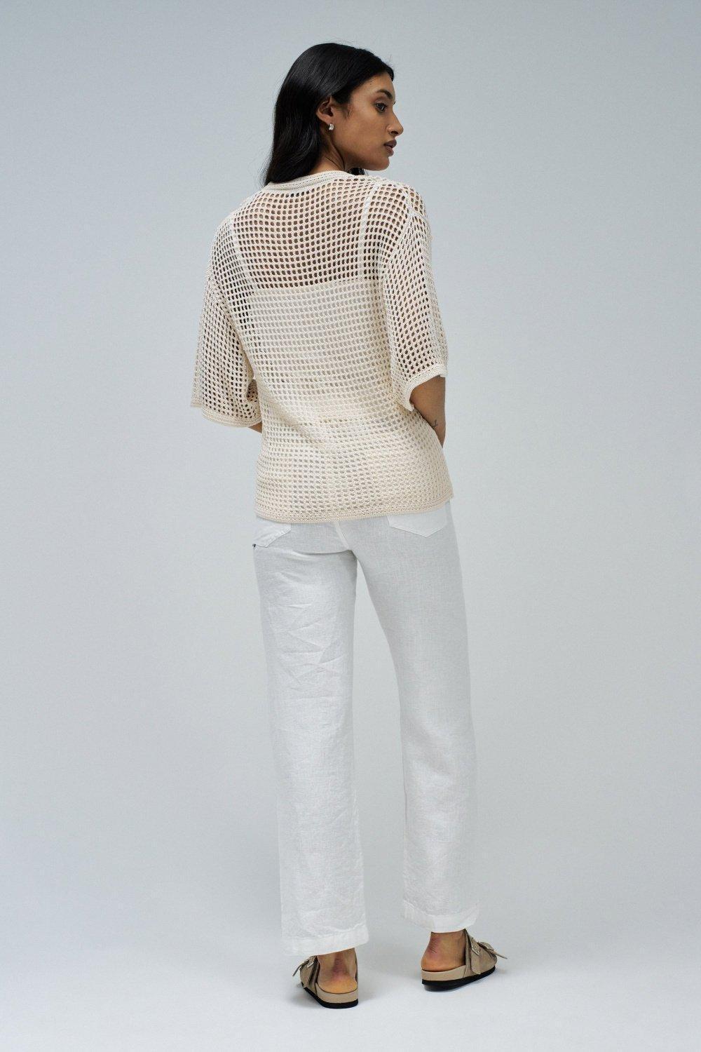 Cream Crochet Tunic Top, , large image number 3