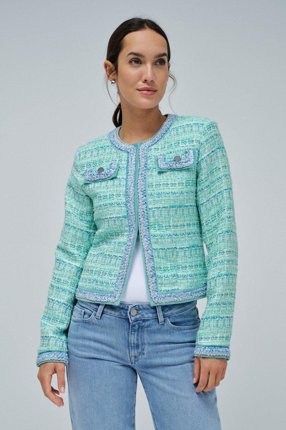 Green Colourful Tweed Jacket, , medium