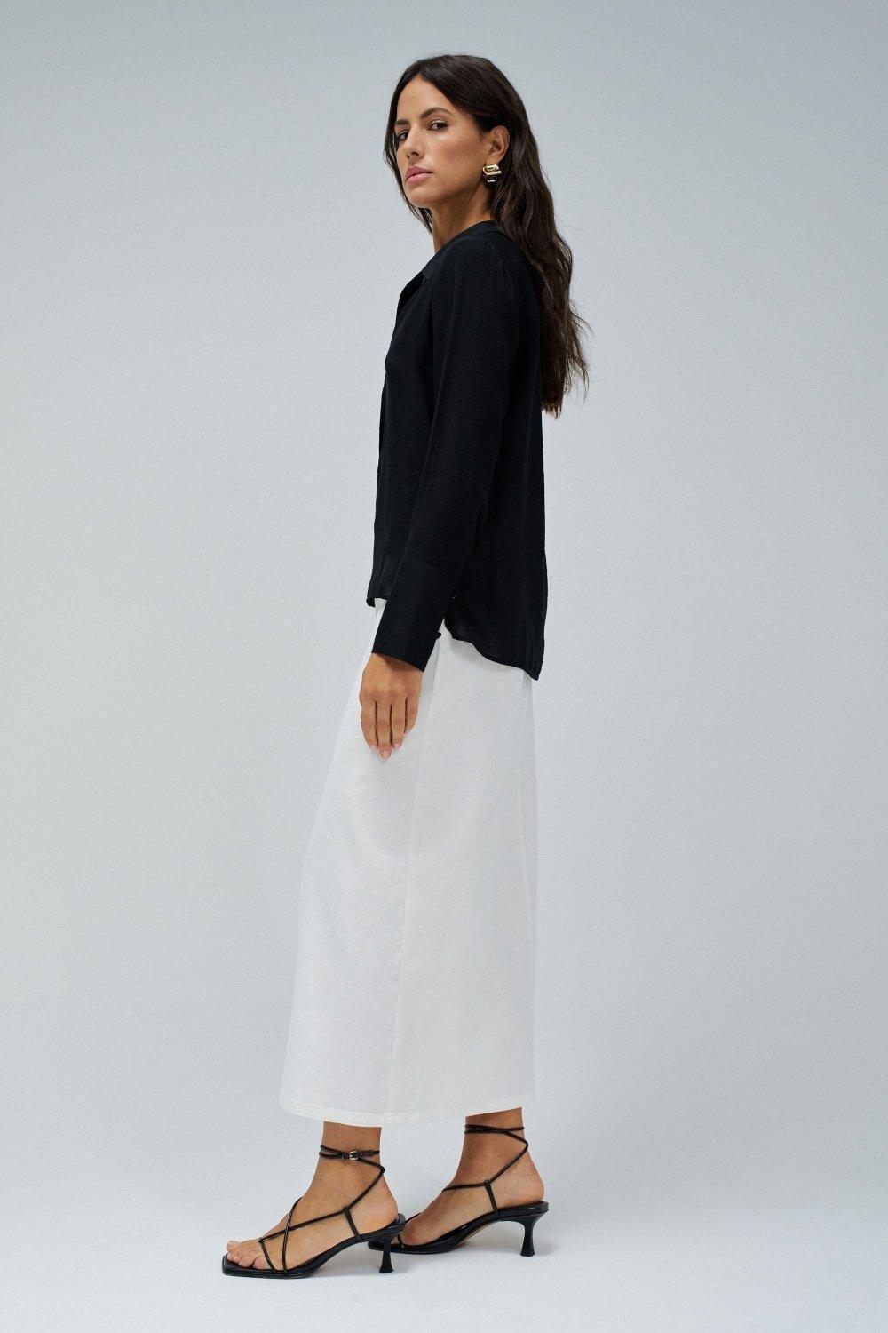 Black Plain Button Down Blouse, , large image number 2