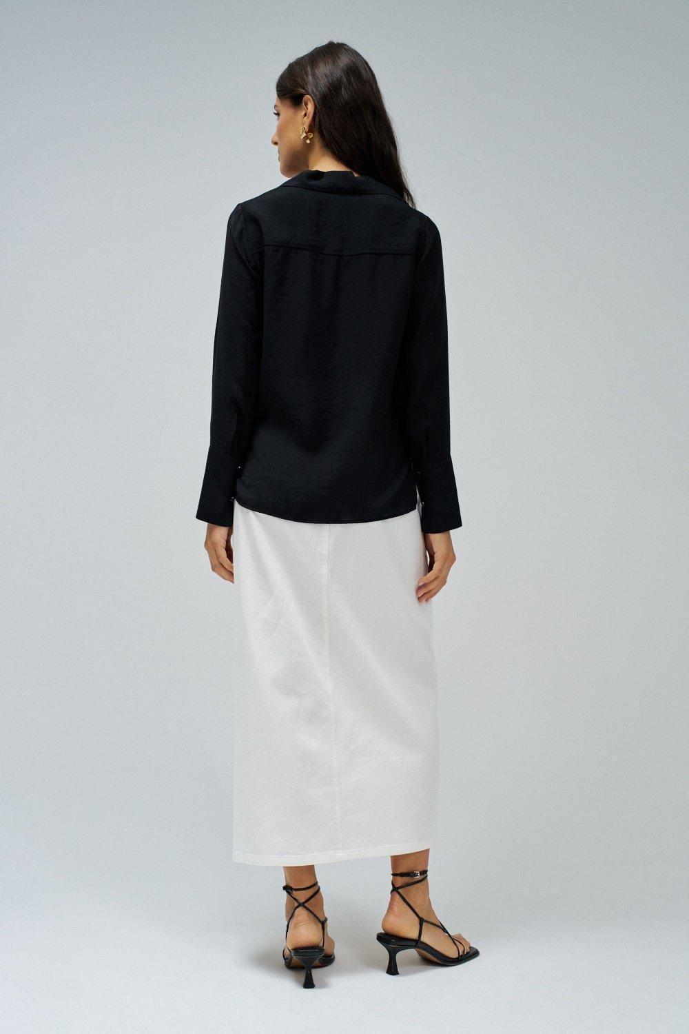 Black Plain Button Down Blouse, , large image number 3