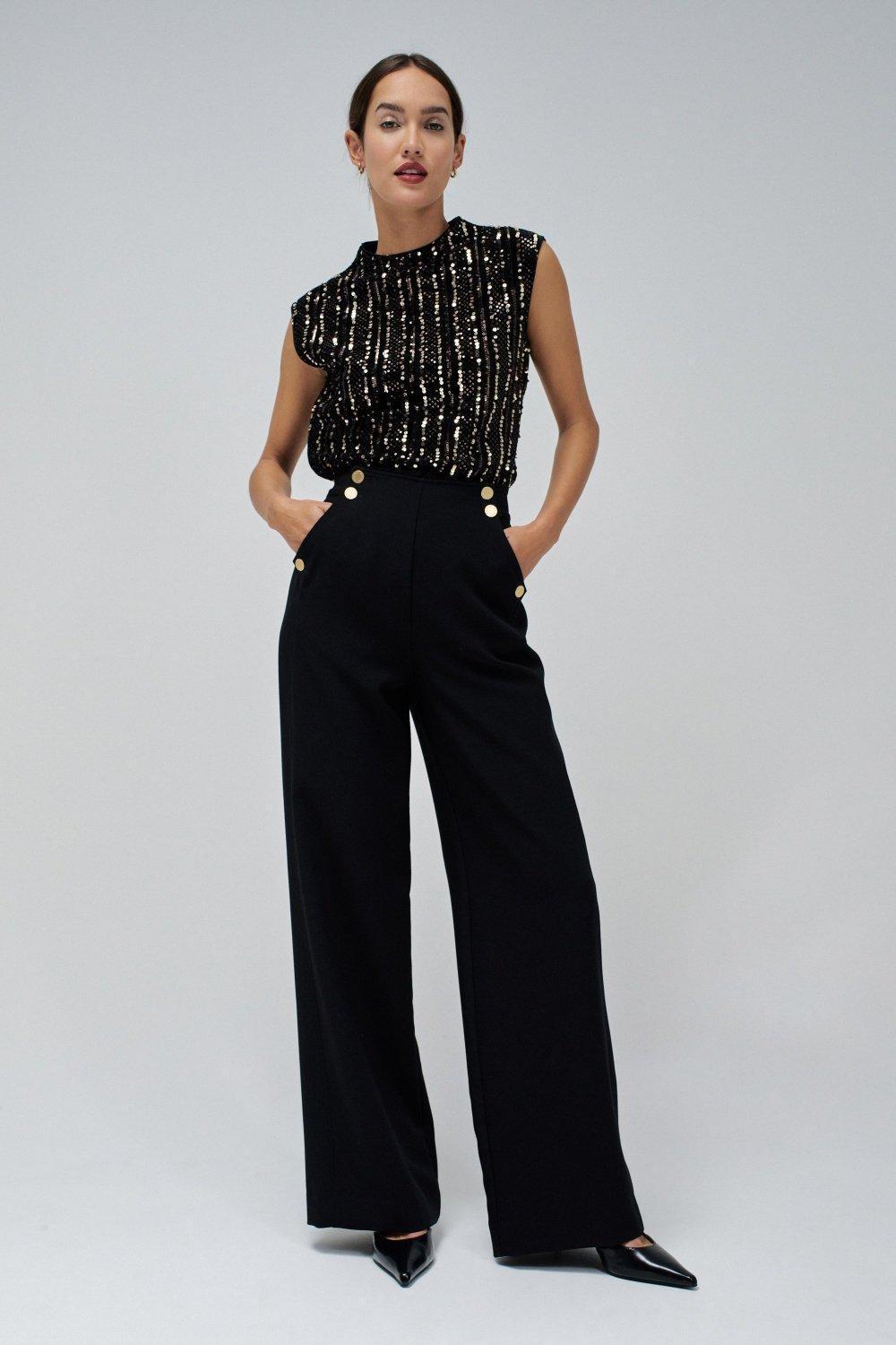 Velvet Top With Gold Sequins, Black, medium