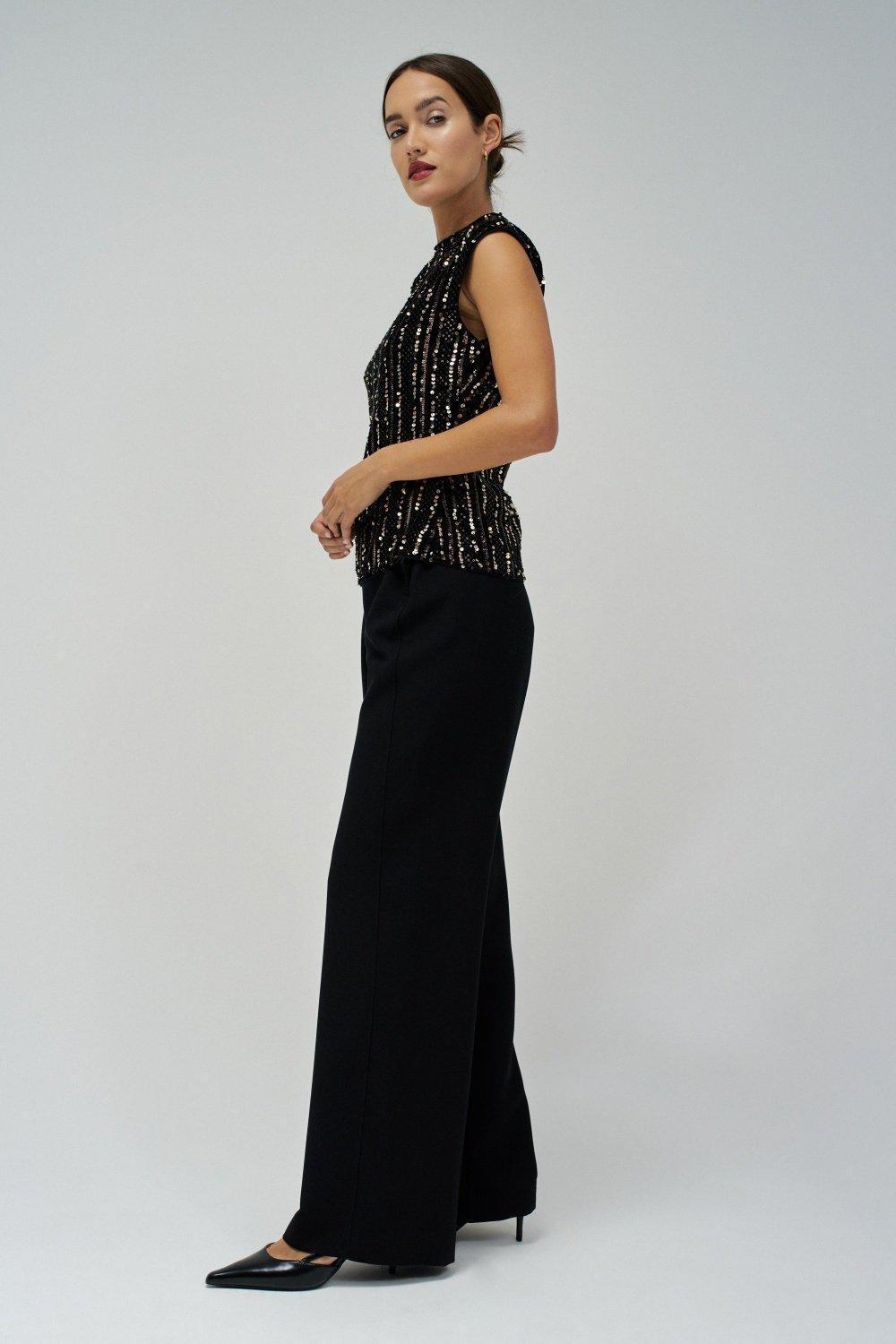 Velvet Top With Gold Sequins, Black, large image number 2