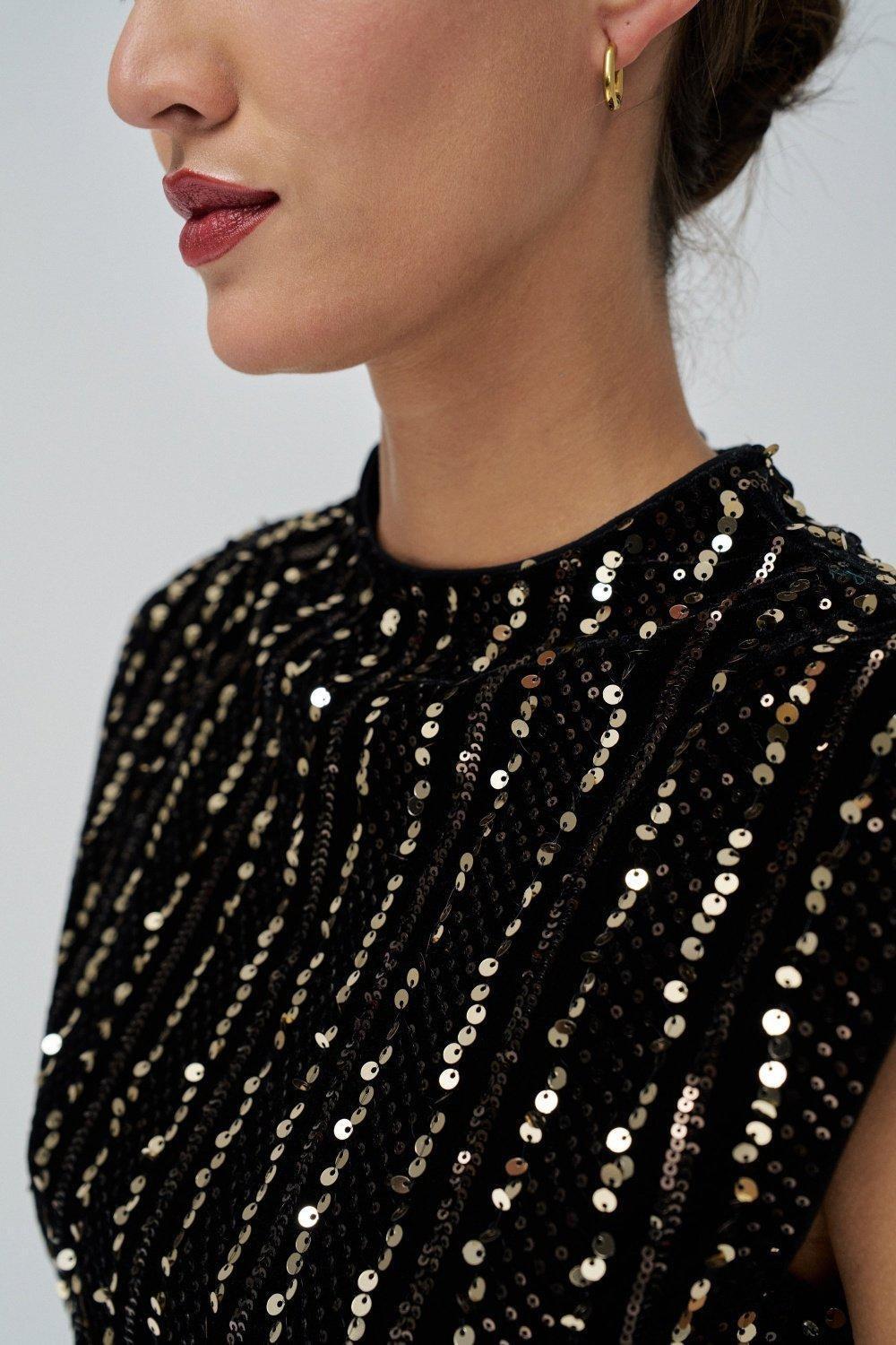 Velvet Top With Gold Sequins, Black, large image number 4
