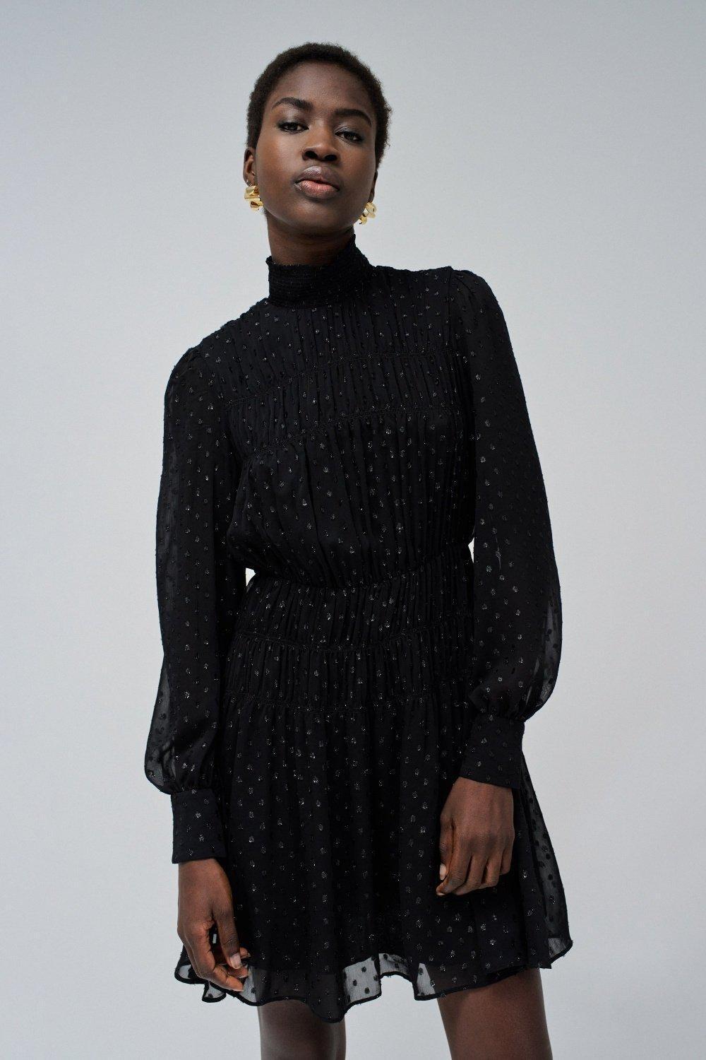 Elastic Detail Dress, Black, medium