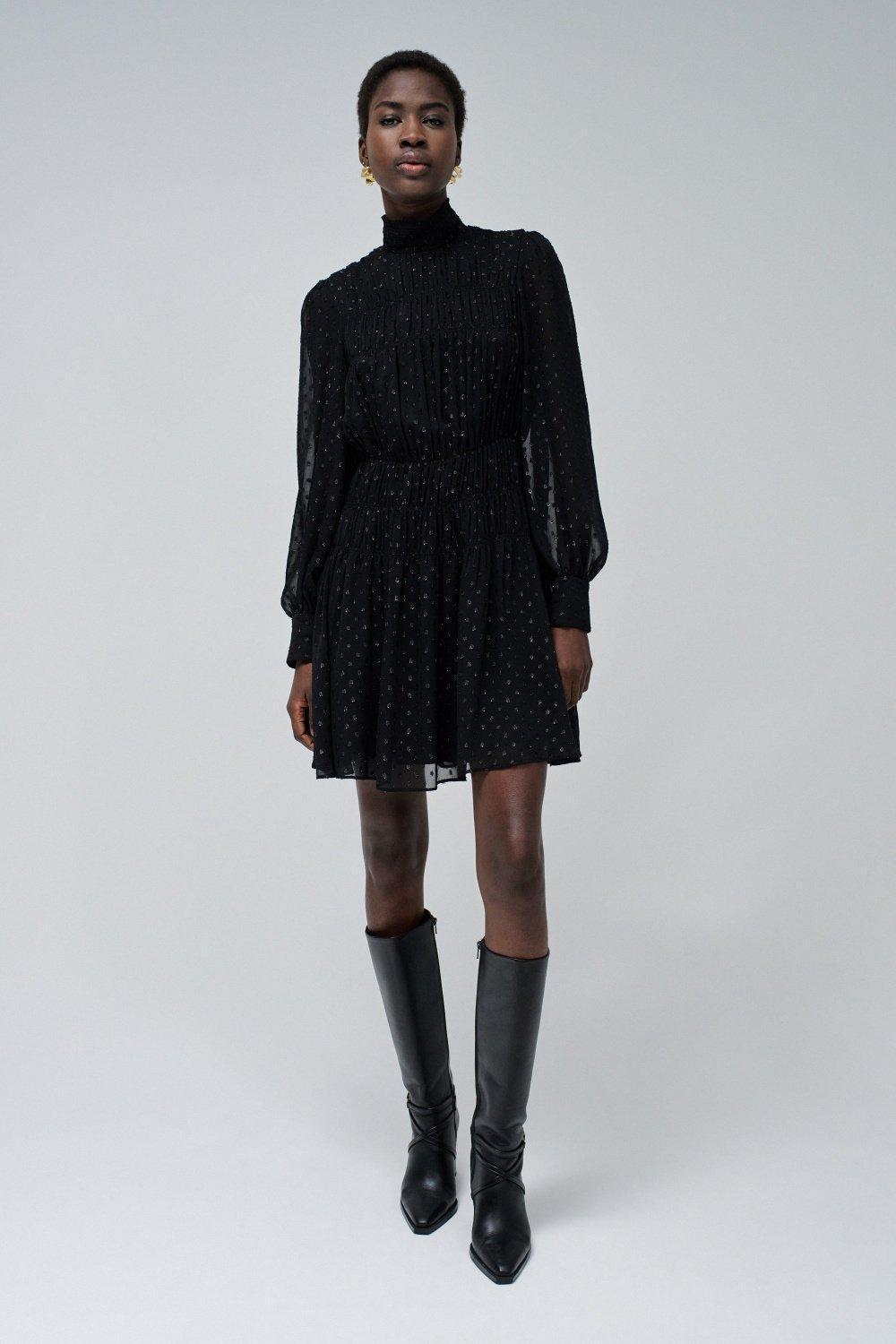 Elastic Detail Dress, Black, medium