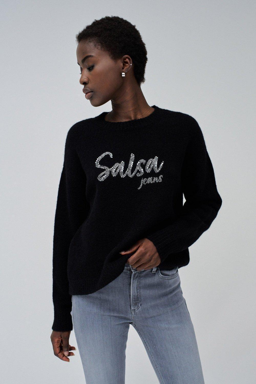 Black Logo Print Cropped Jumper, , large image number 0