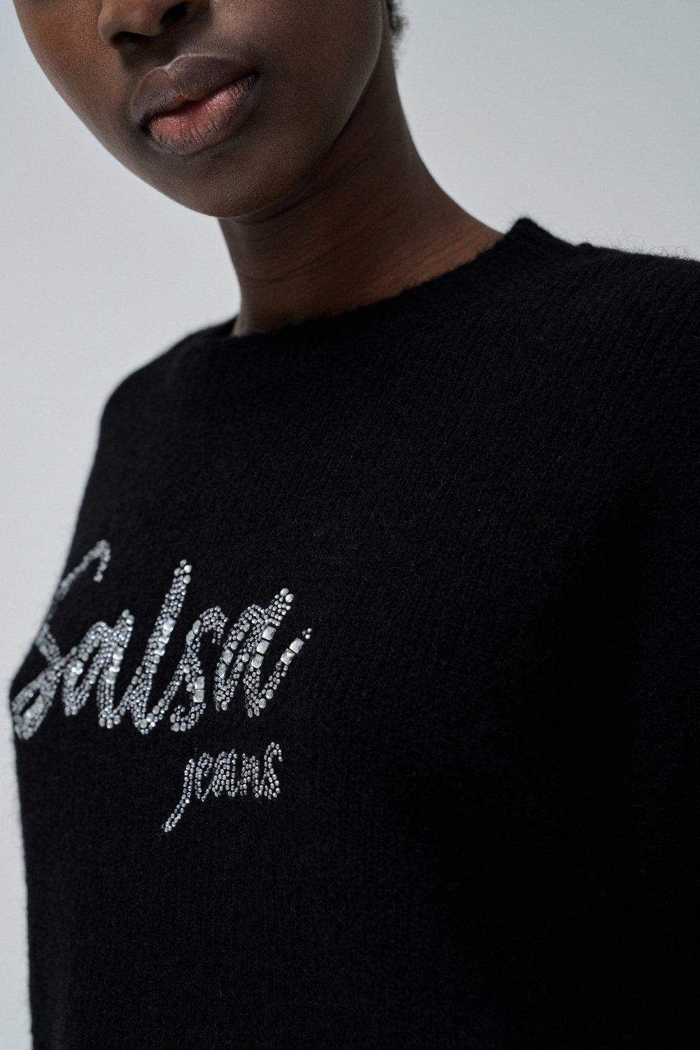Black Logo Print Cropped Jumper, , large image number 4