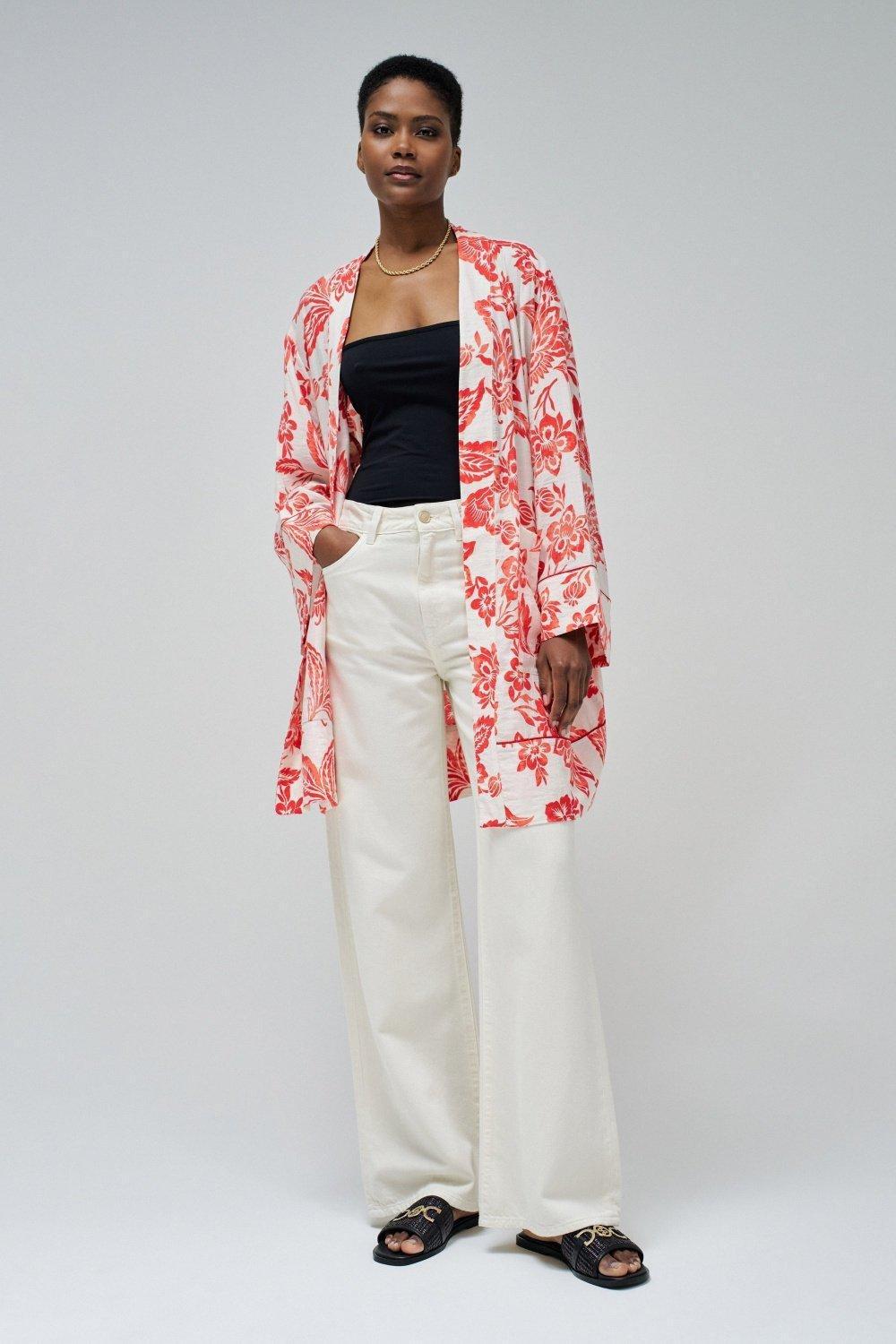 Red Floral Vacation Kimono, , large image number 1