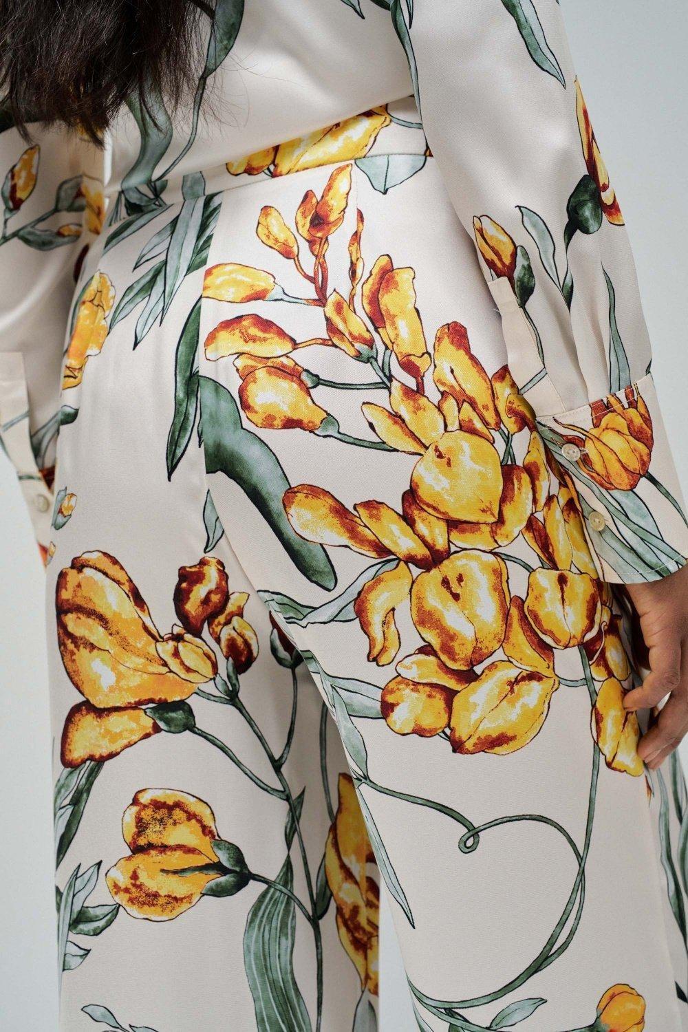 Beige Floral Casual Trousers, , large image number 4