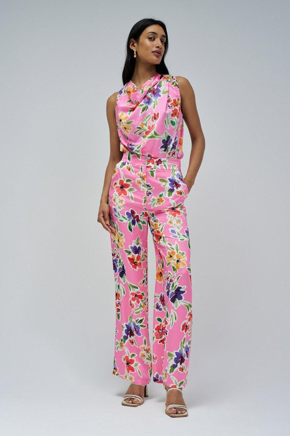PINK STRAIGHT TROUSERS IN FLORAL FABRIC, , large image number 1