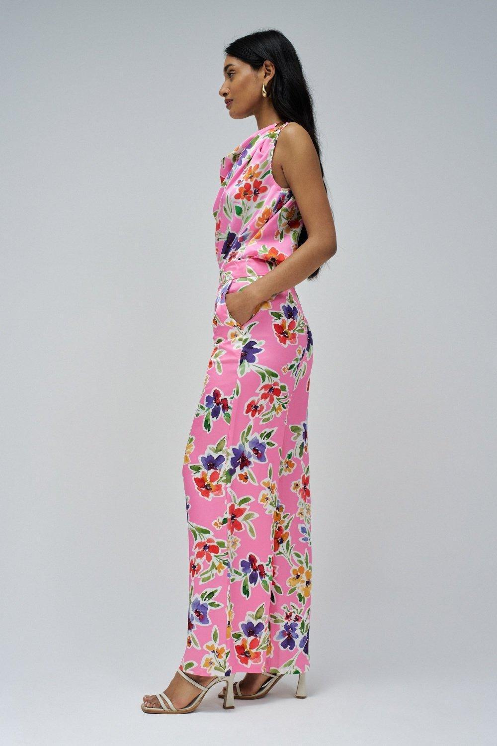 PINK STRAIGHT TROUSERS IN FLORAL FABRIC, , large image number 2