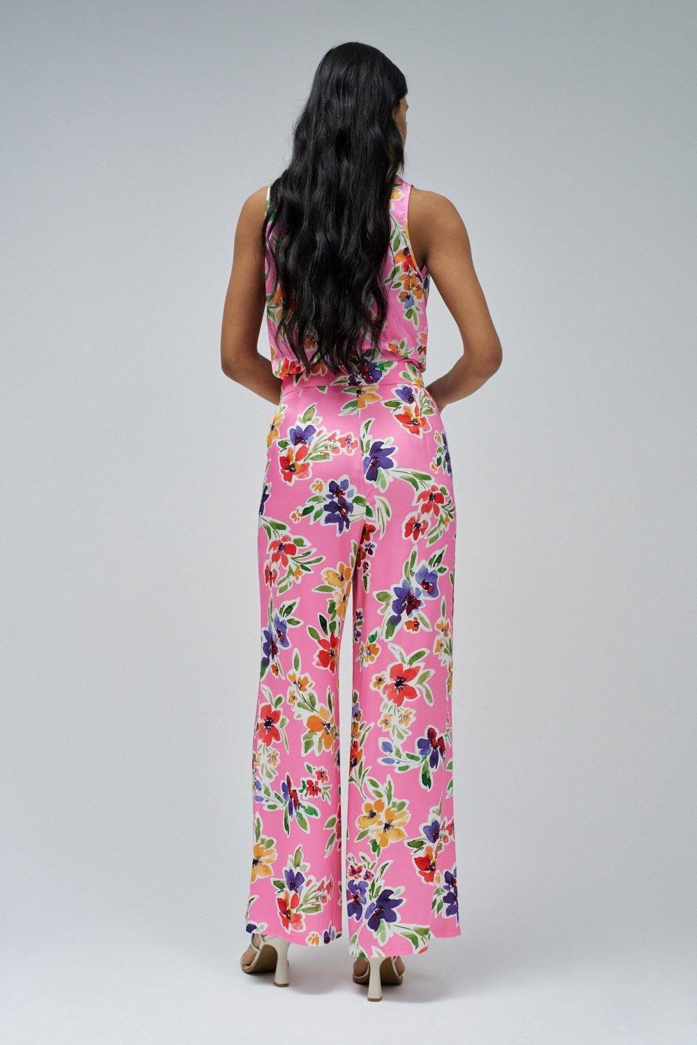 PINK STRAIGHT TROUSERS IN FLORAL FABRIC, , large image number 3