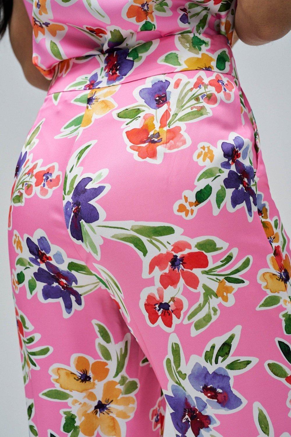 PINK STRAIGHT TROUSERS IN FLORAL FABRIC, , large image number 4