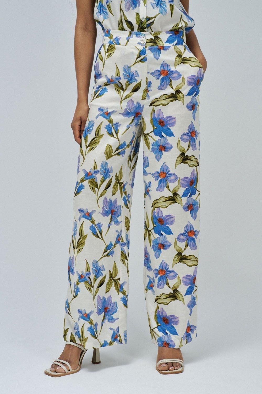 Blue Straight Trousers In Fabric, , medium