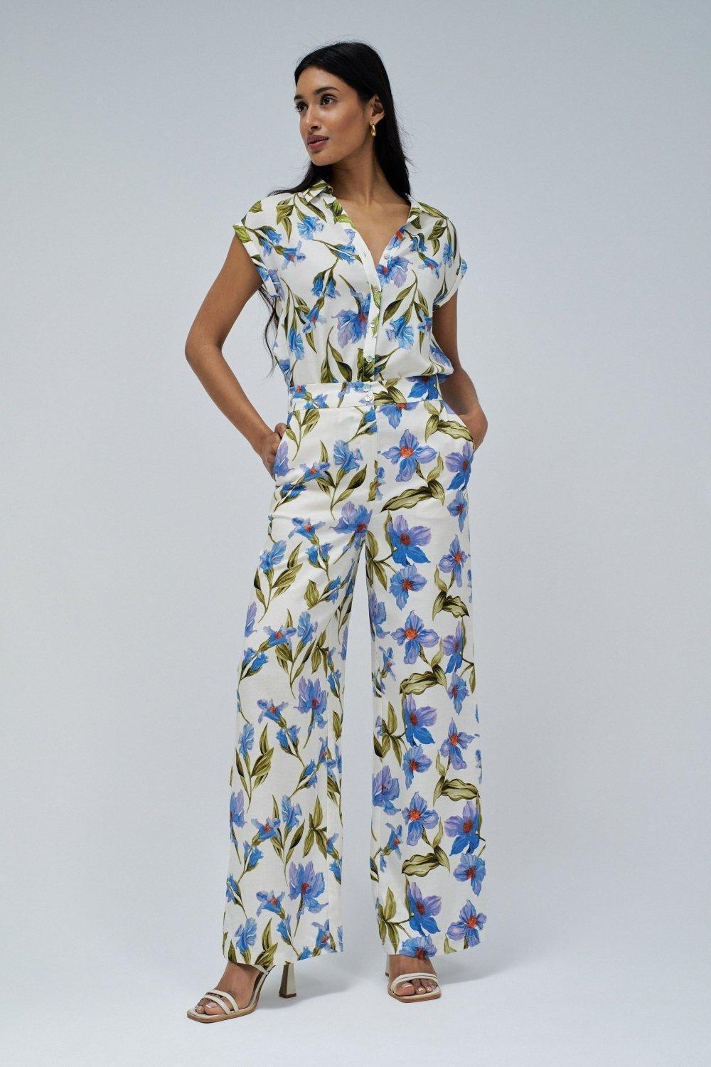Blue Straight Trousers In Fabric, , large image number 1