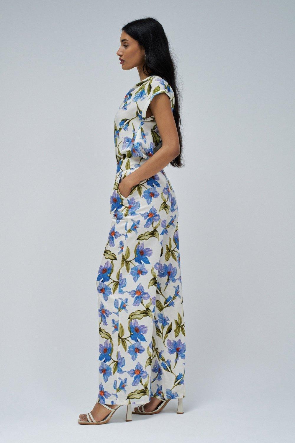 Blue Straight Trousers In Fabric, , large image number 2