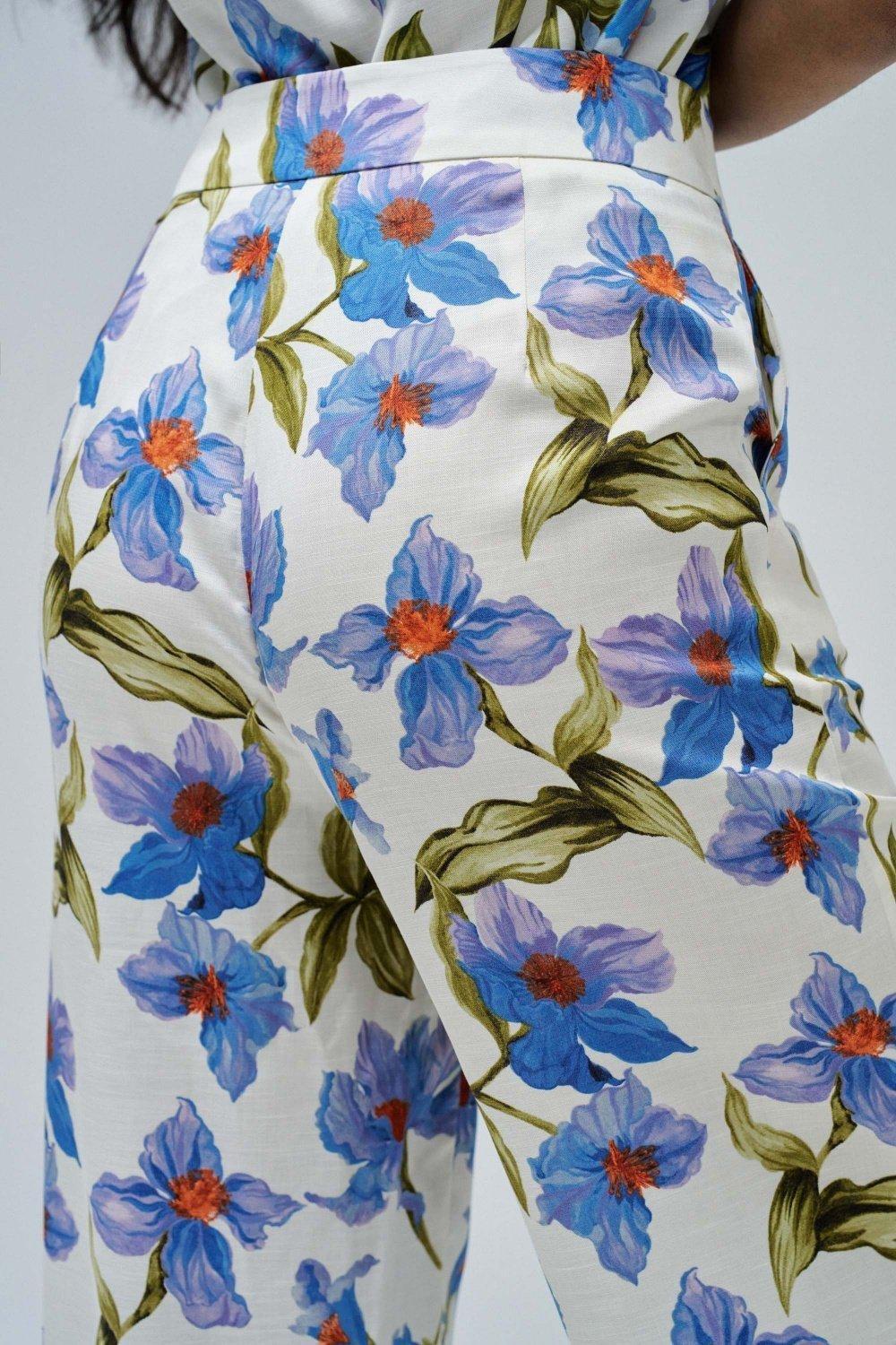 Blue Straight Trousers In Fabric, , large image number 4