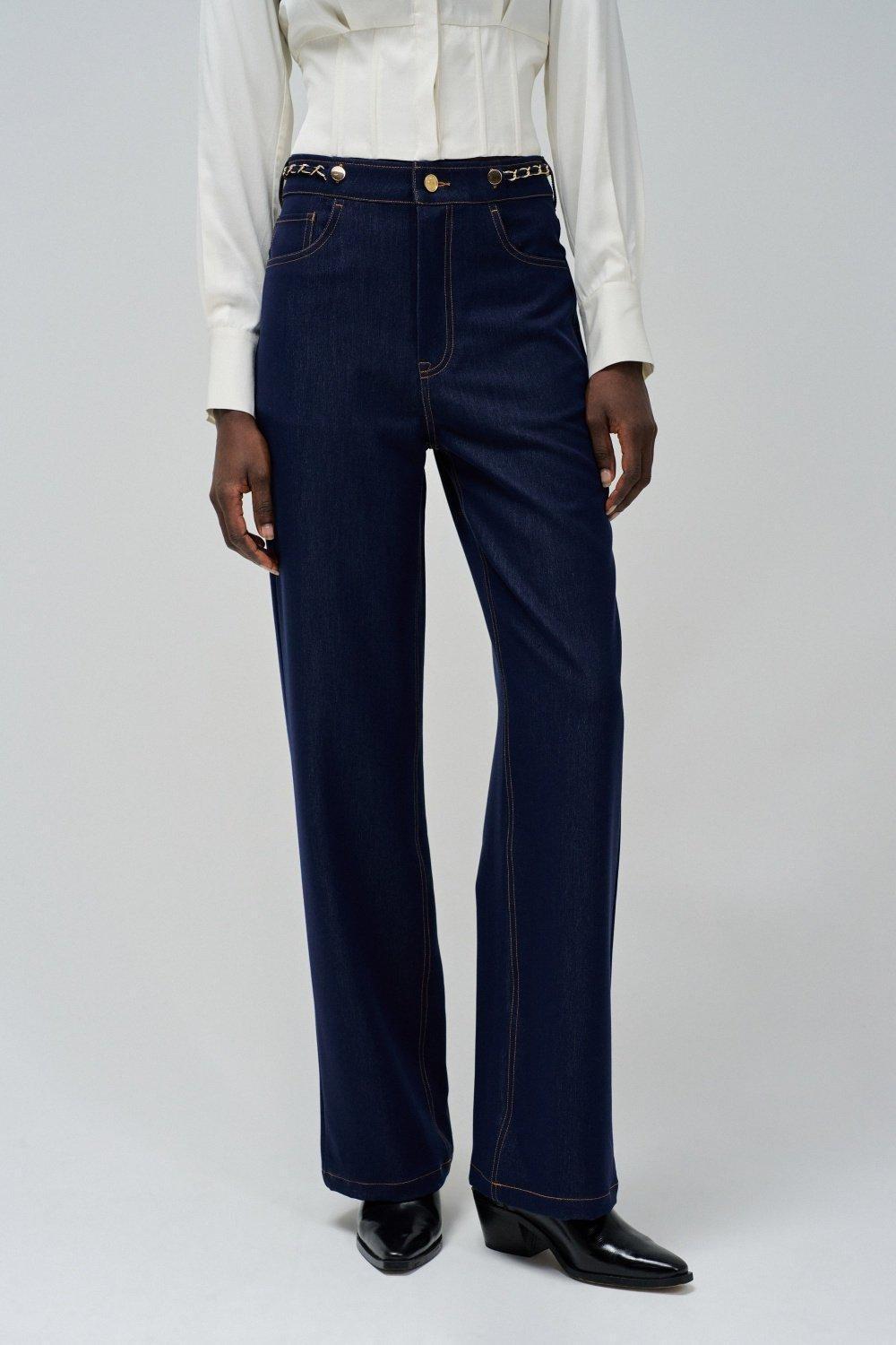 Blue ed Denim Wide-Leg Pants, , medium