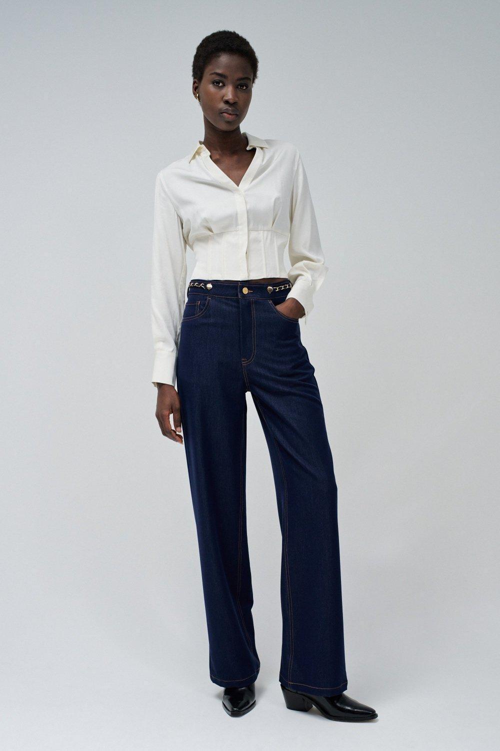 Blue ed Denim Wide-Leg Pants, , large image number 1
