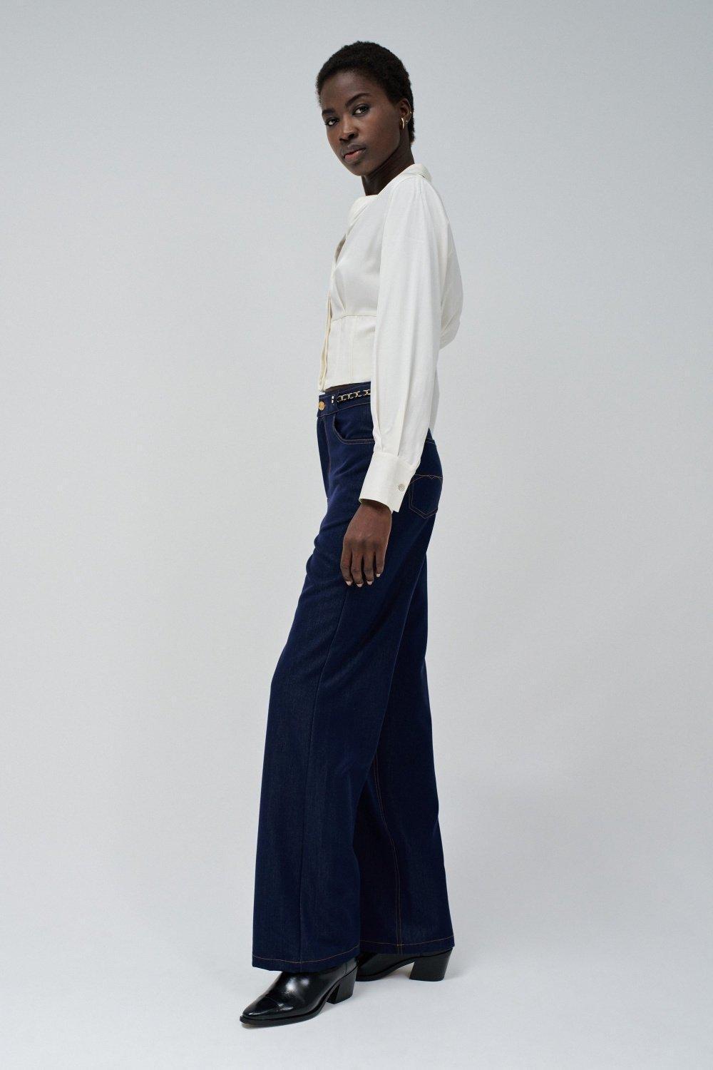 Blue ed Denim Wide-Leg Pants, , large image number 2
