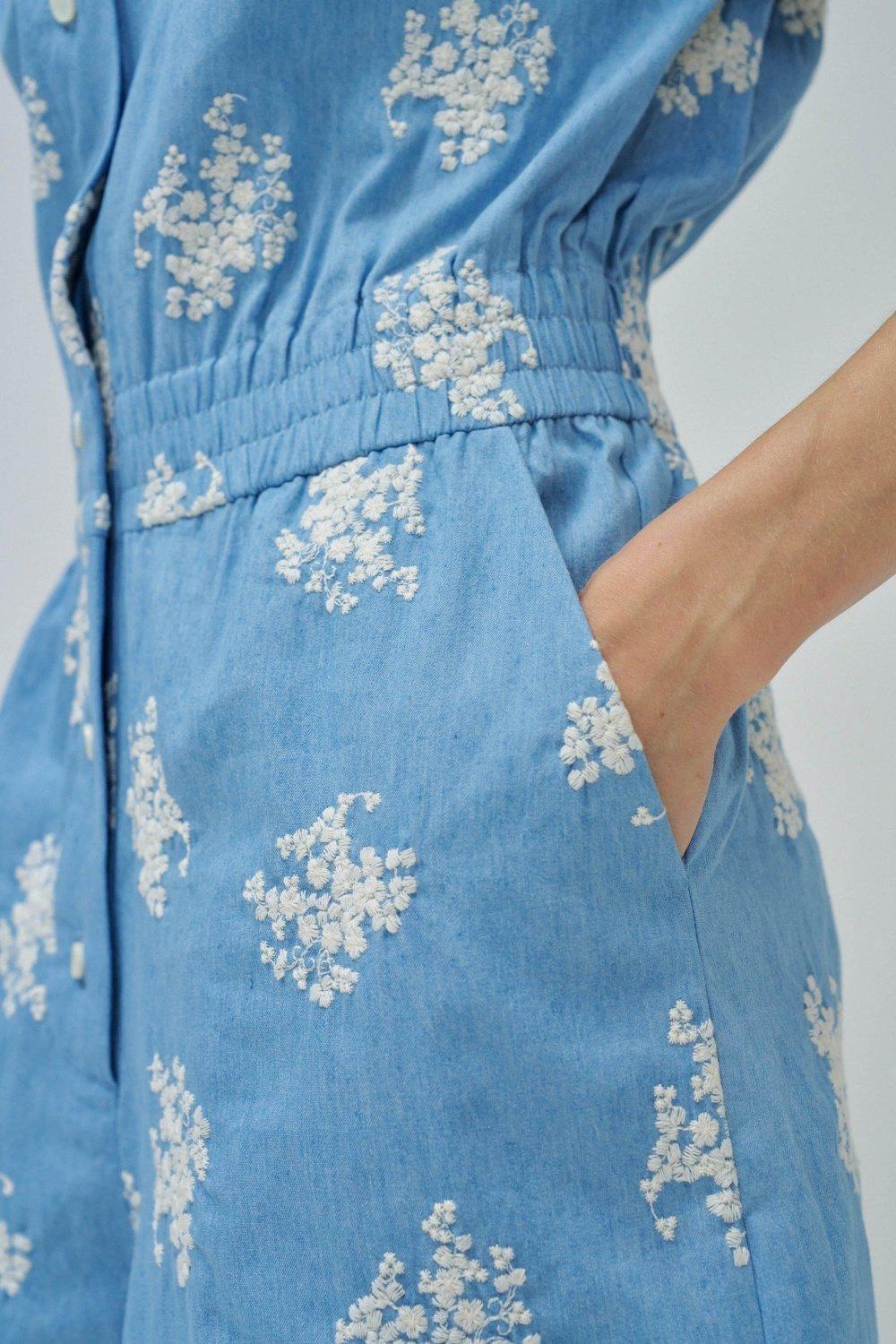 Short Denim Jumpsuit With Embroidery&nbsp;, Blue, large image number 4