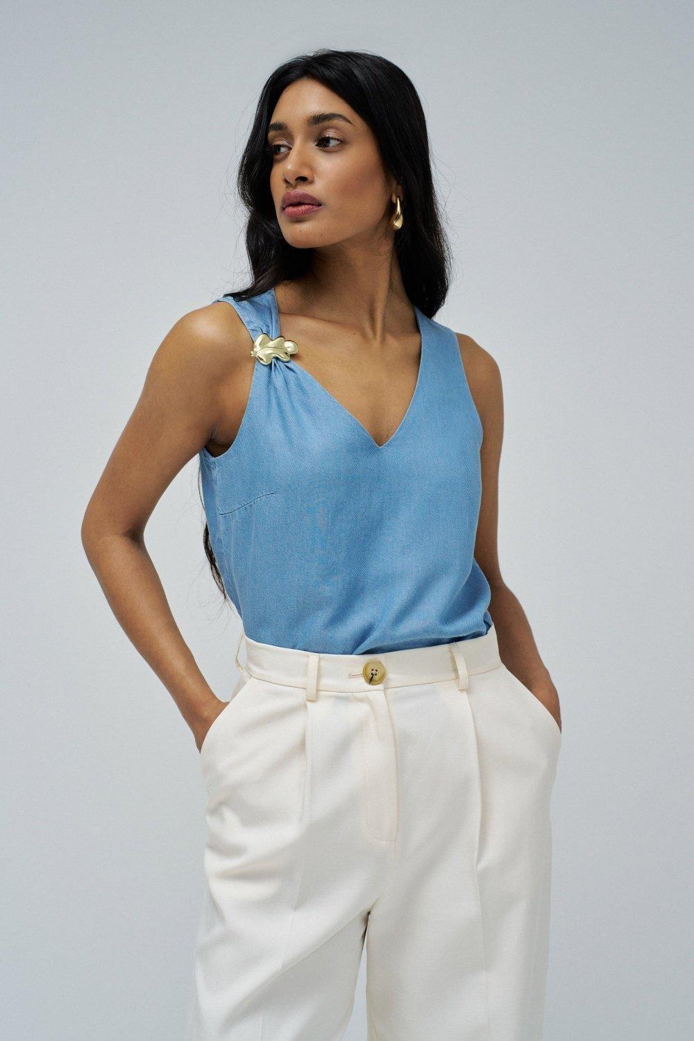 Light Denim Casual Cropped Tank&nbsp;, Blue, medium