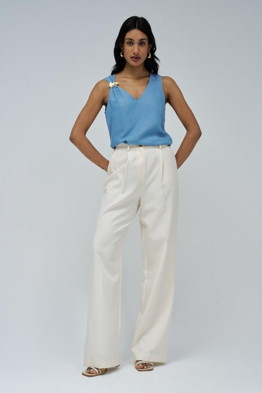 Light Denim Casual Cropped Tank , Blue, large image number 1