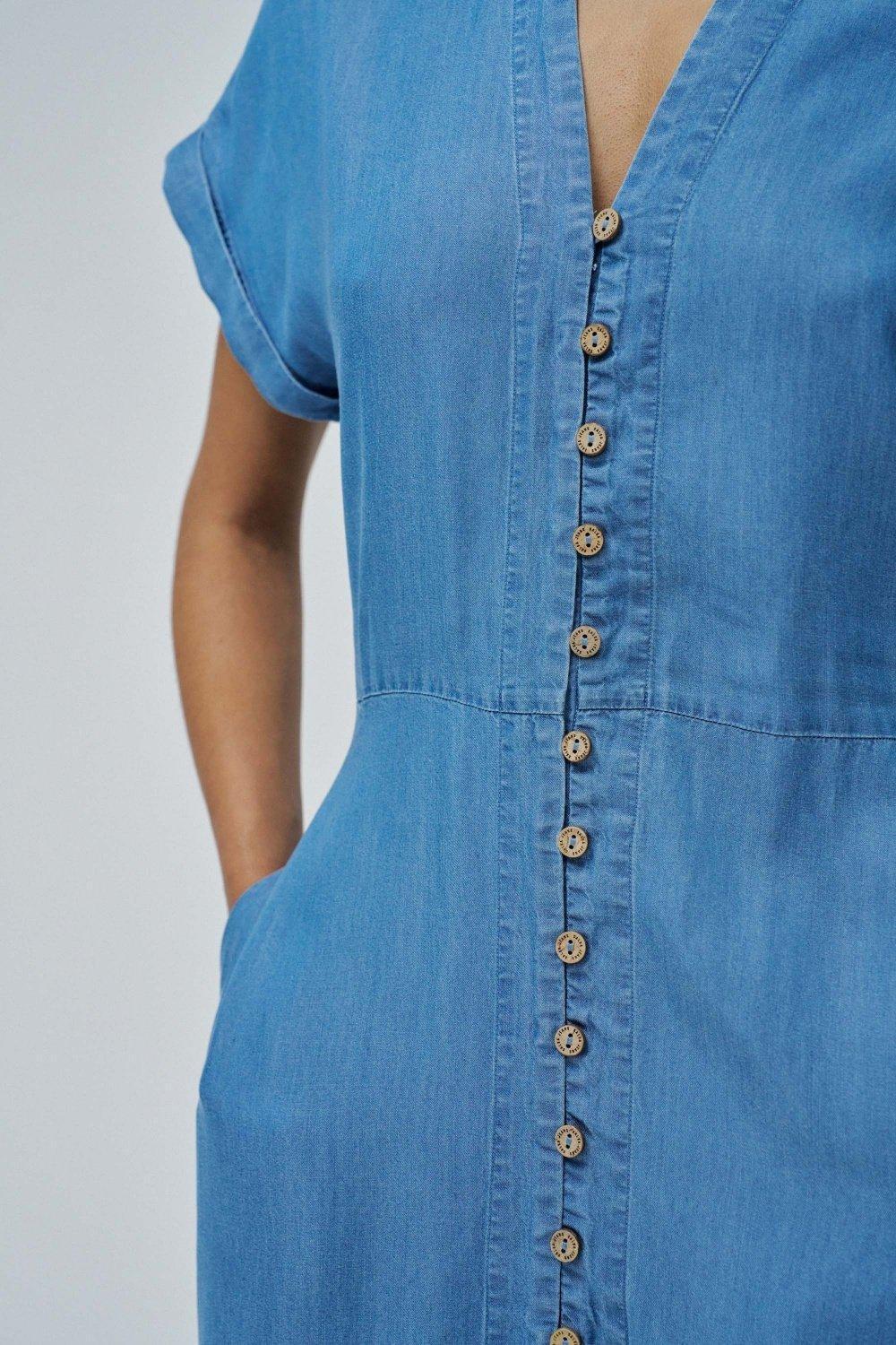 Light Denim Plain Shirt Dress, Blue, large image number 4
