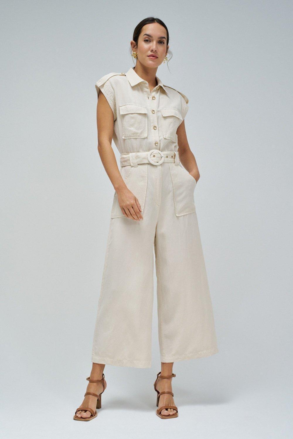 Beige Belted Casual Jumpsuit, , large image number 1