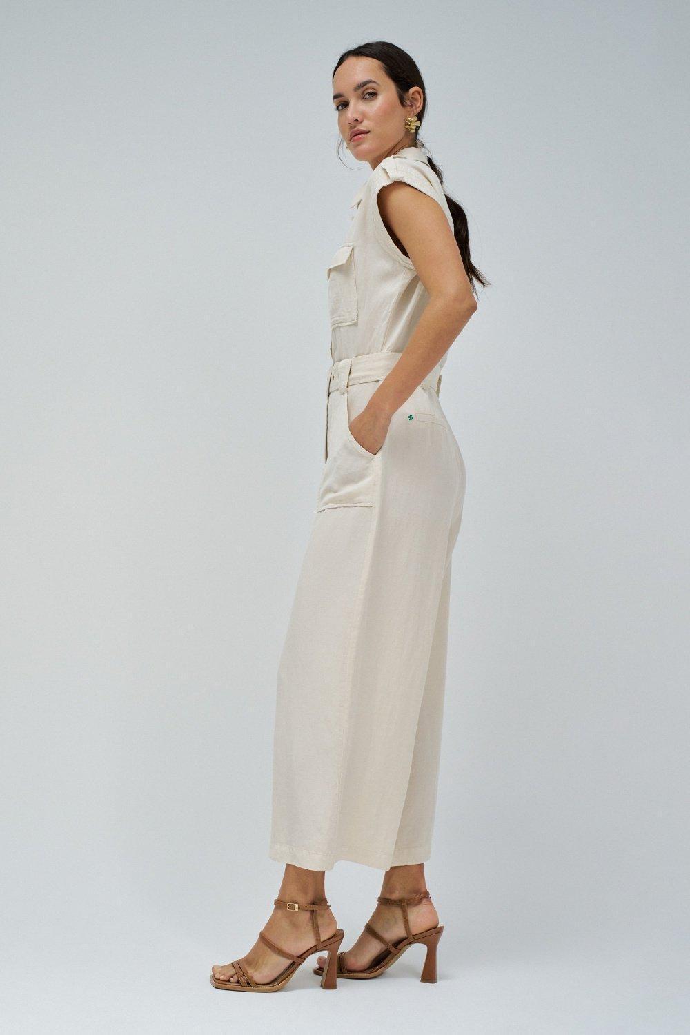 Light Denim Ankle-Length Jumpsuit, Beige, large image number 2