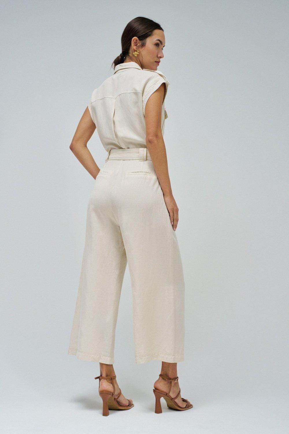 Light Denim Ankle-Length Jumpsuit, Beige, large image number 3