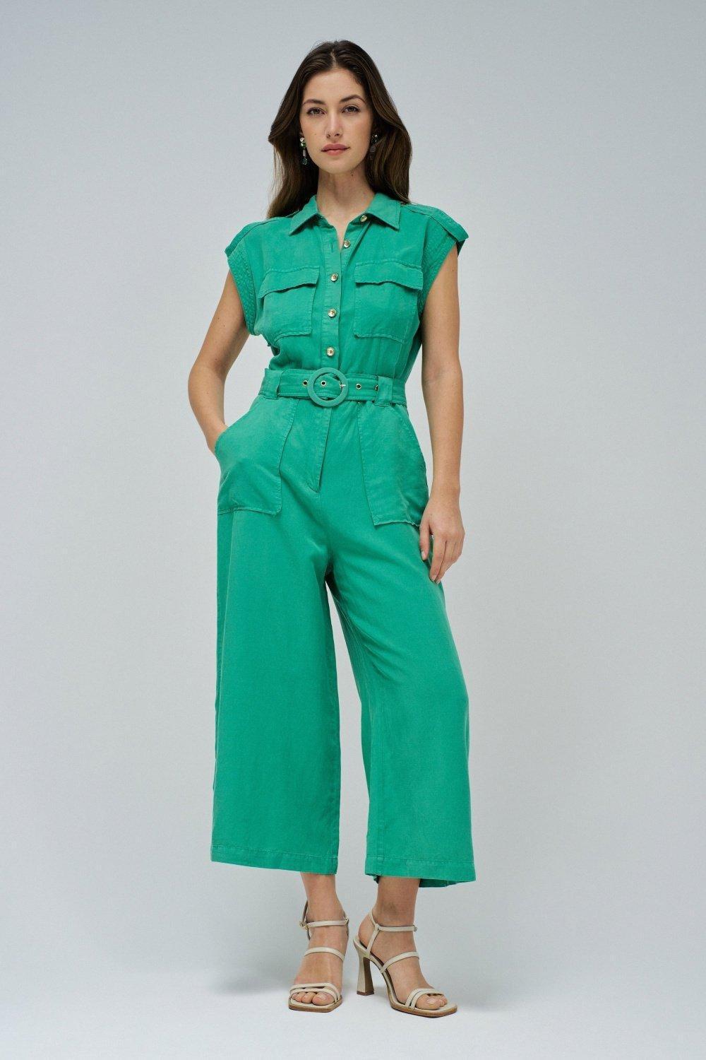 Light Denim Ankle-Length Jumpsuit, Green, large image number 0