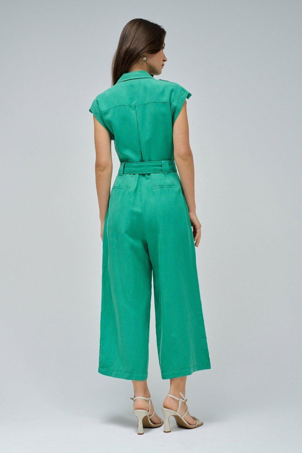Light Denim Ankle-Length Jumpsuit, Green, large image number 3