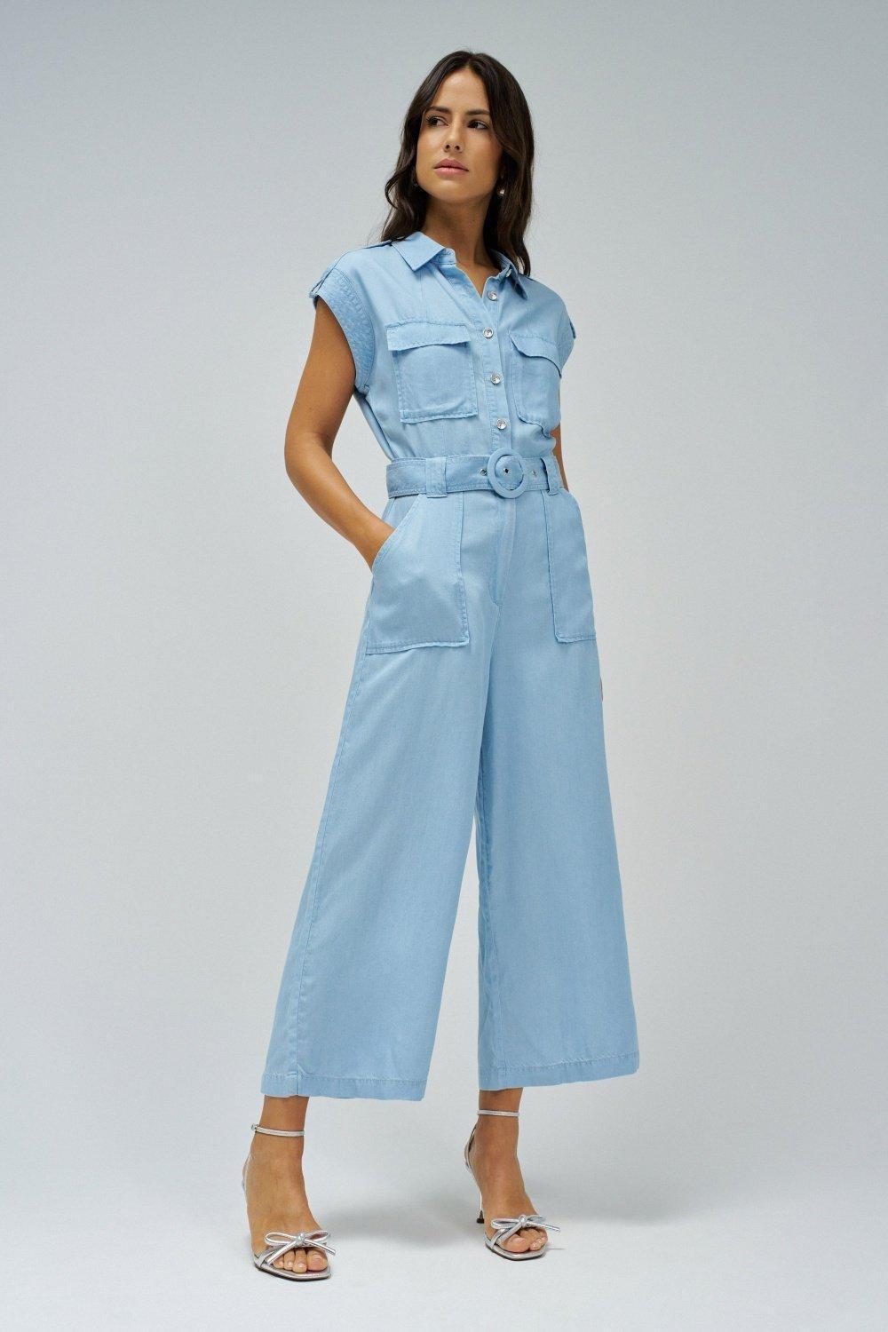 Light Denim Ankle-Length Jumpsuit, , large image number 0