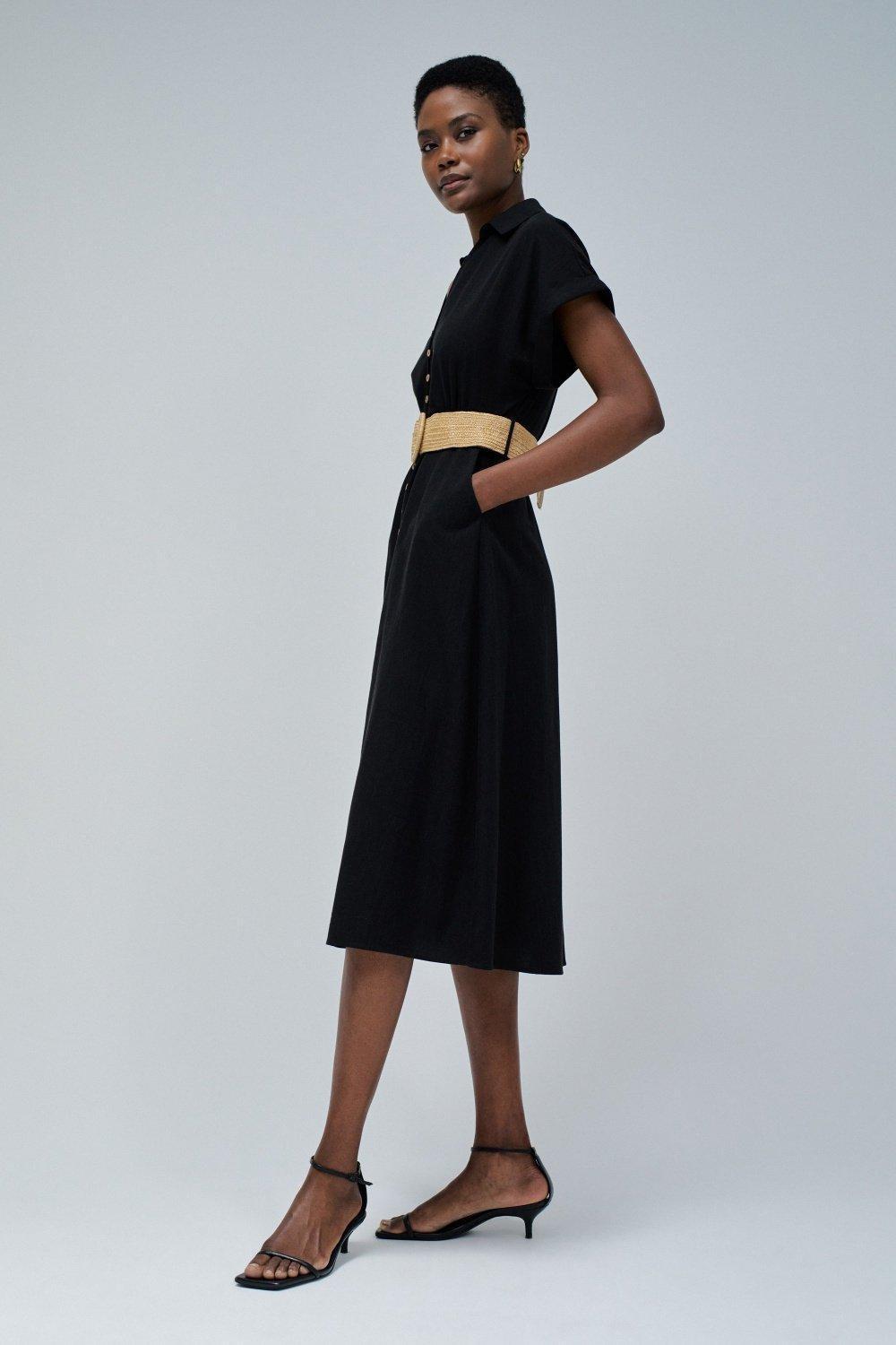 Black Linen Shirt Dress, , large image number 2