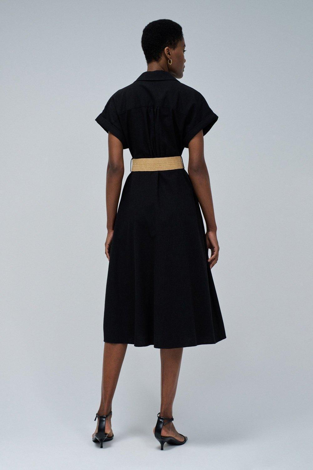 Black Linen Shirt Dress, , large image number 3