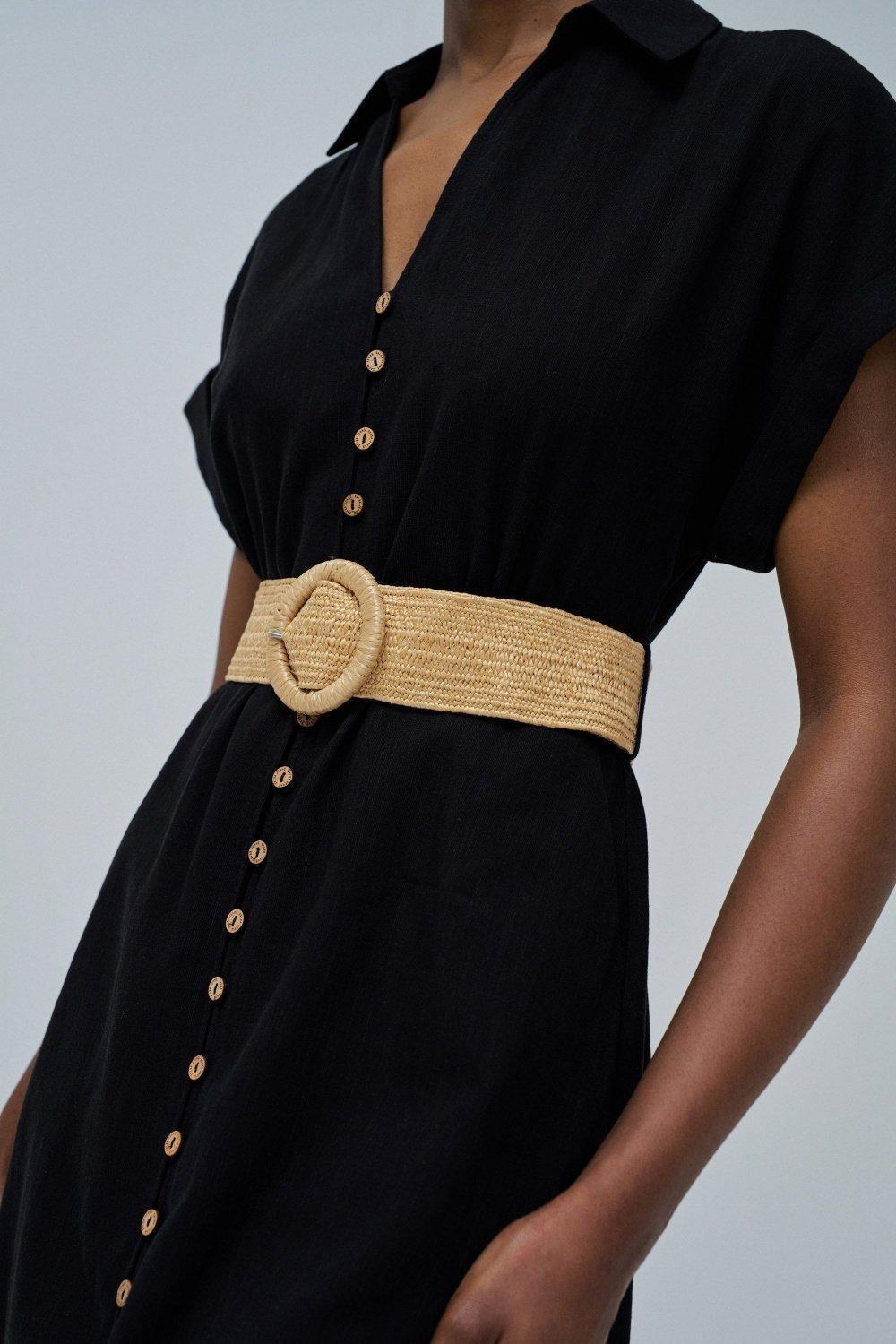 Black Linen Shirt Dress, , large image number 4