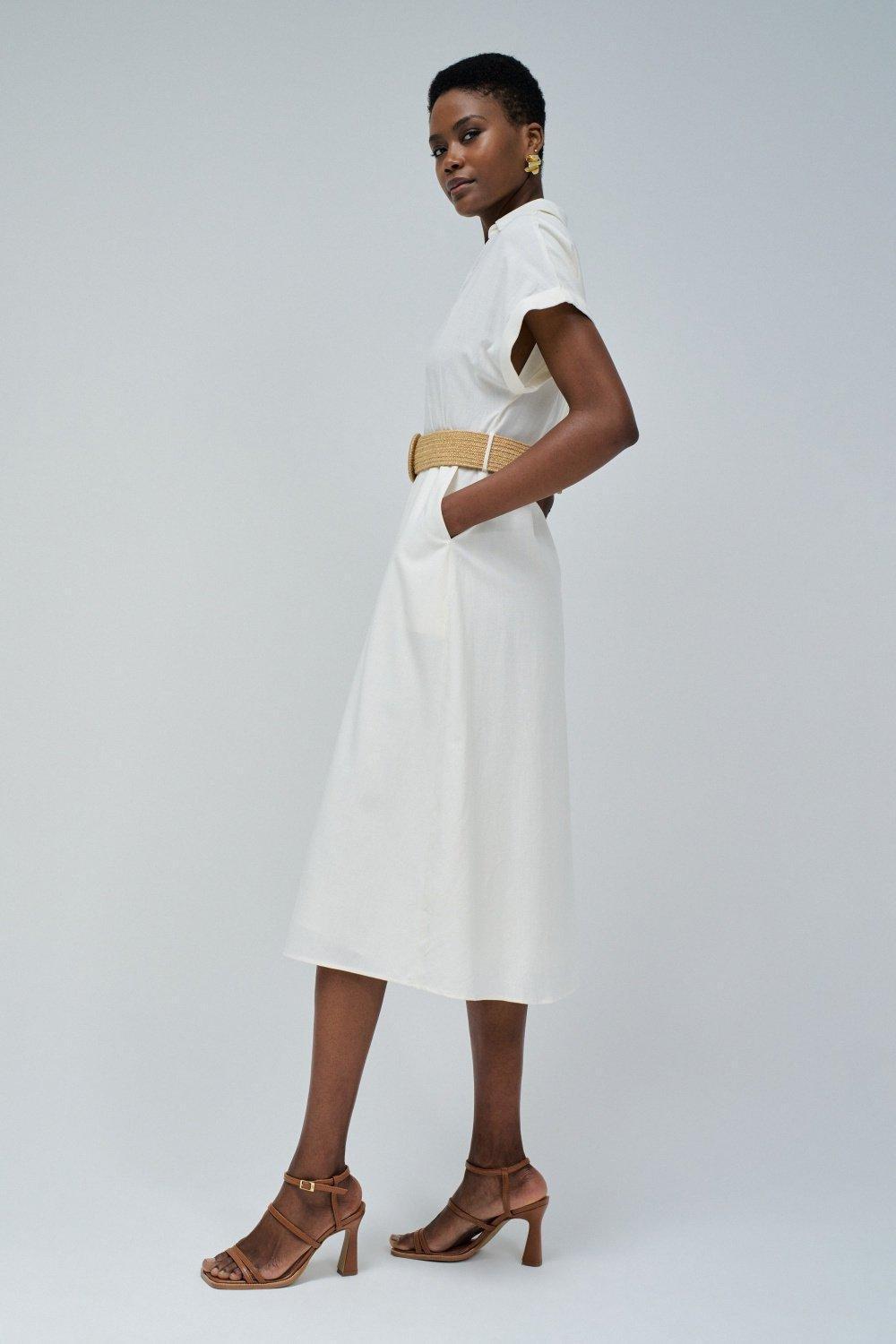 White Linen Shirt Dress, , large image number 2