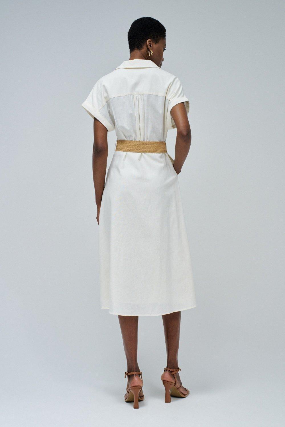 White Linen Shirt Dress, , large image number 3