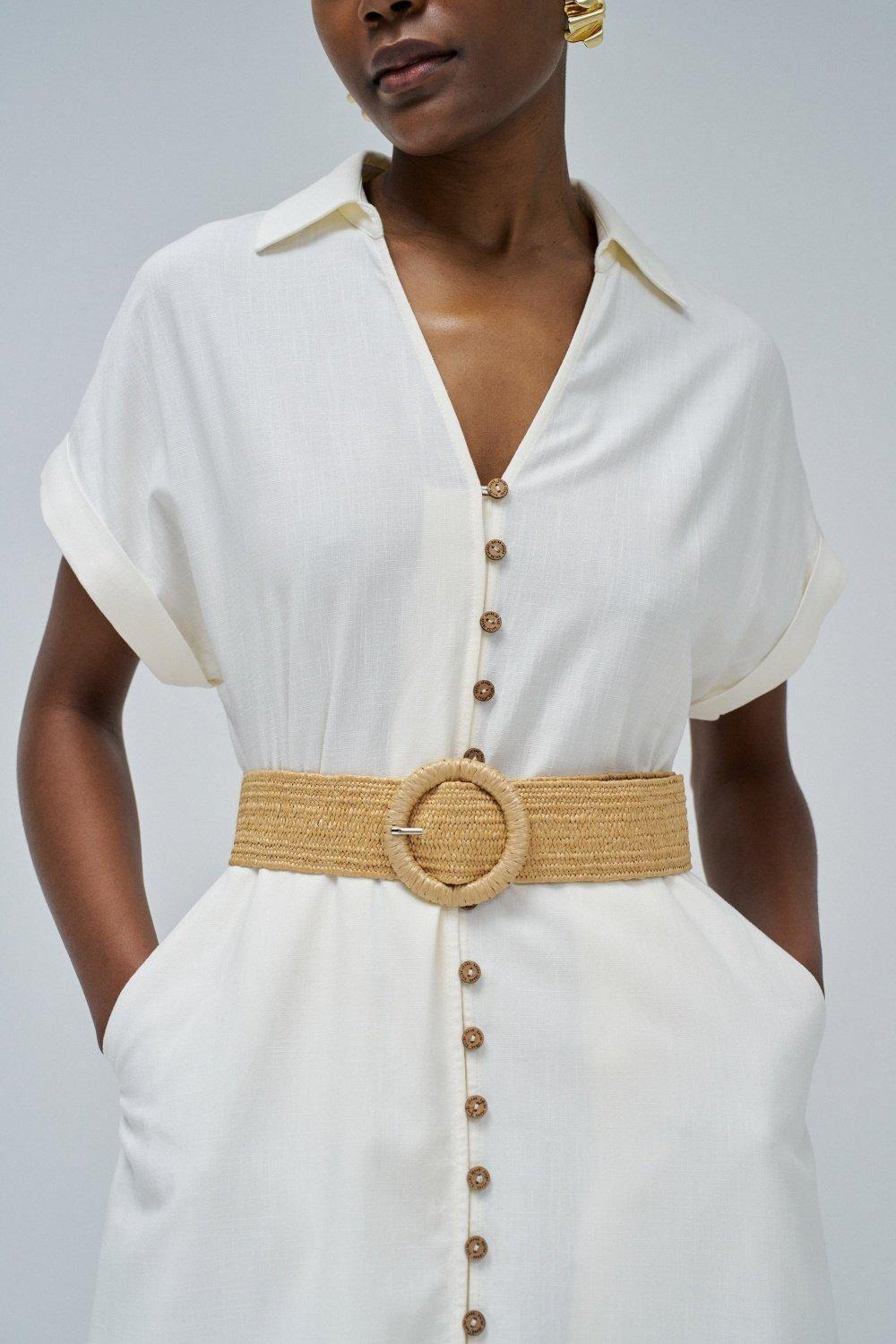 White Linen Shirt Dress, , large image number 4