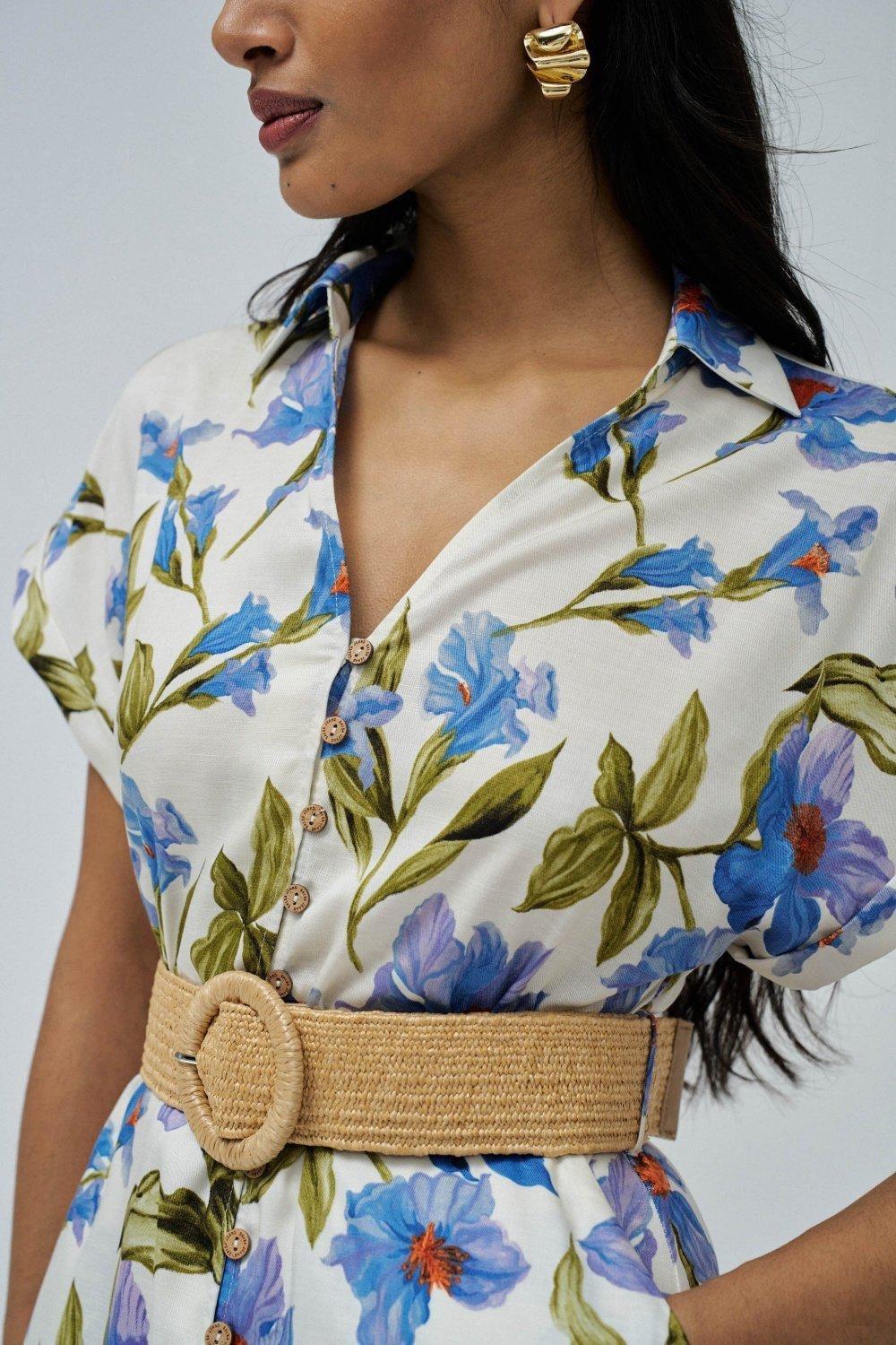 Blue Shirt Dress With Floral Pattern, , large image number 4