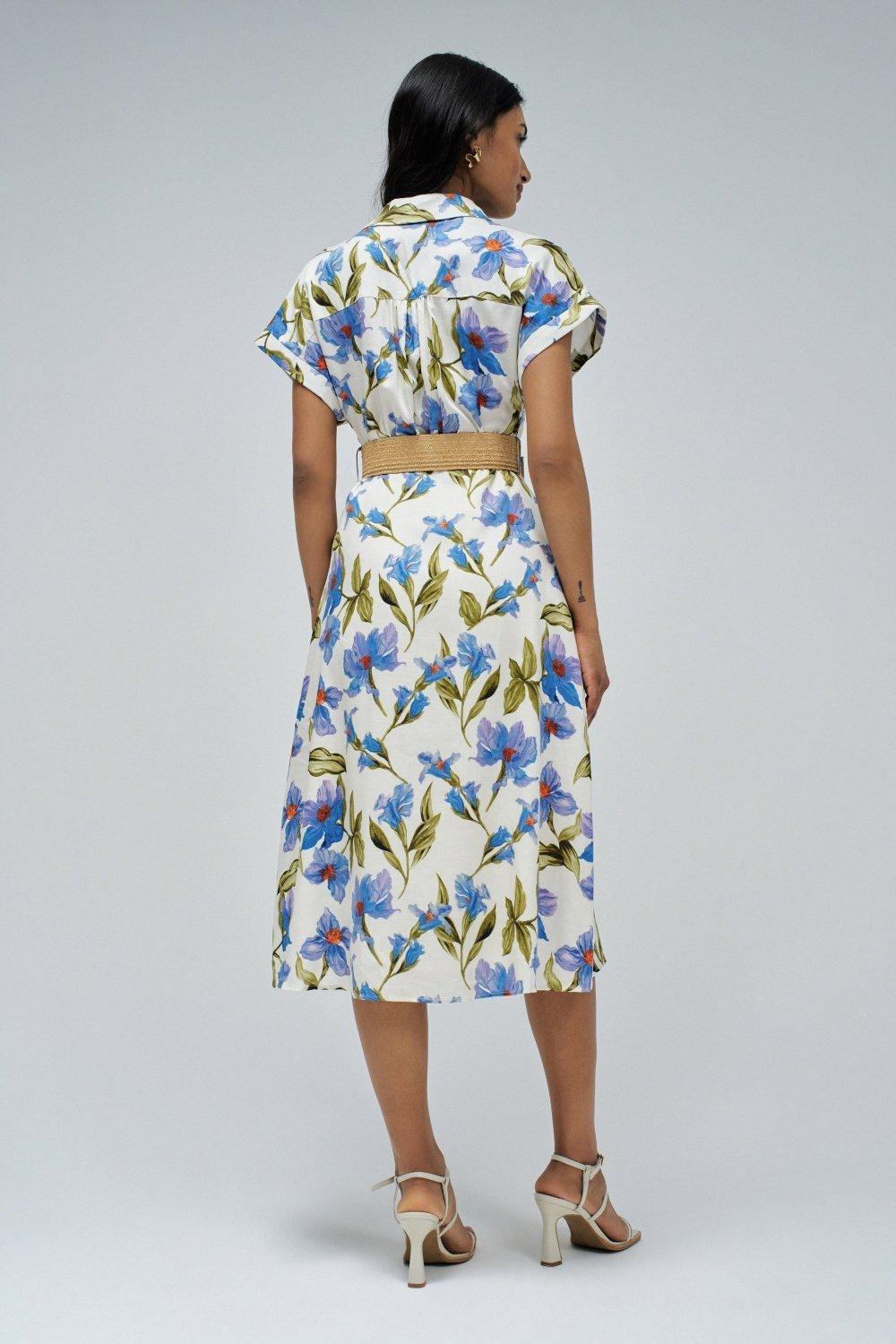Shirt Dress With Floral Pattern, Blue, large image number 3