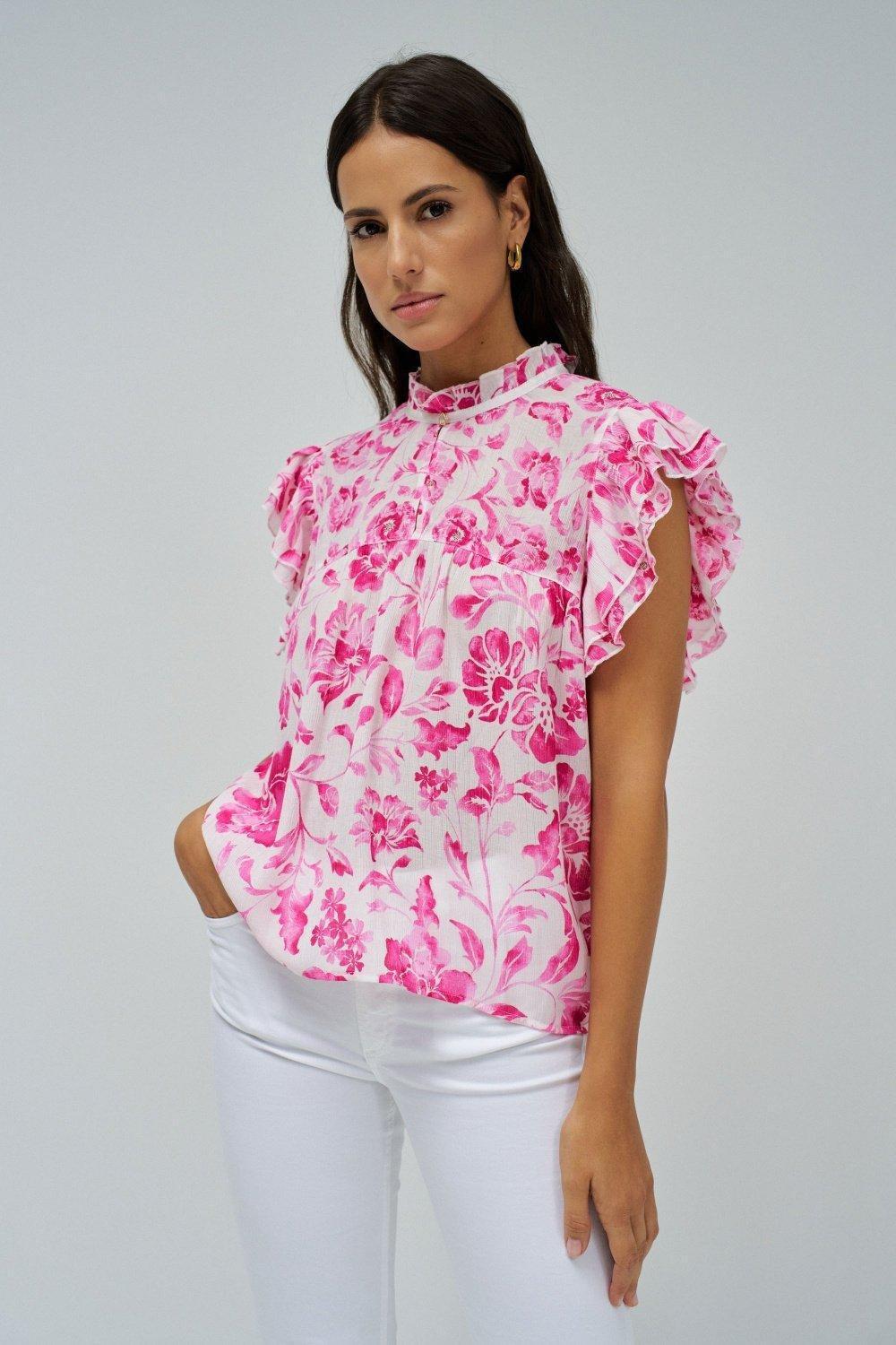 Top With Floral Patter, White, large image number 0