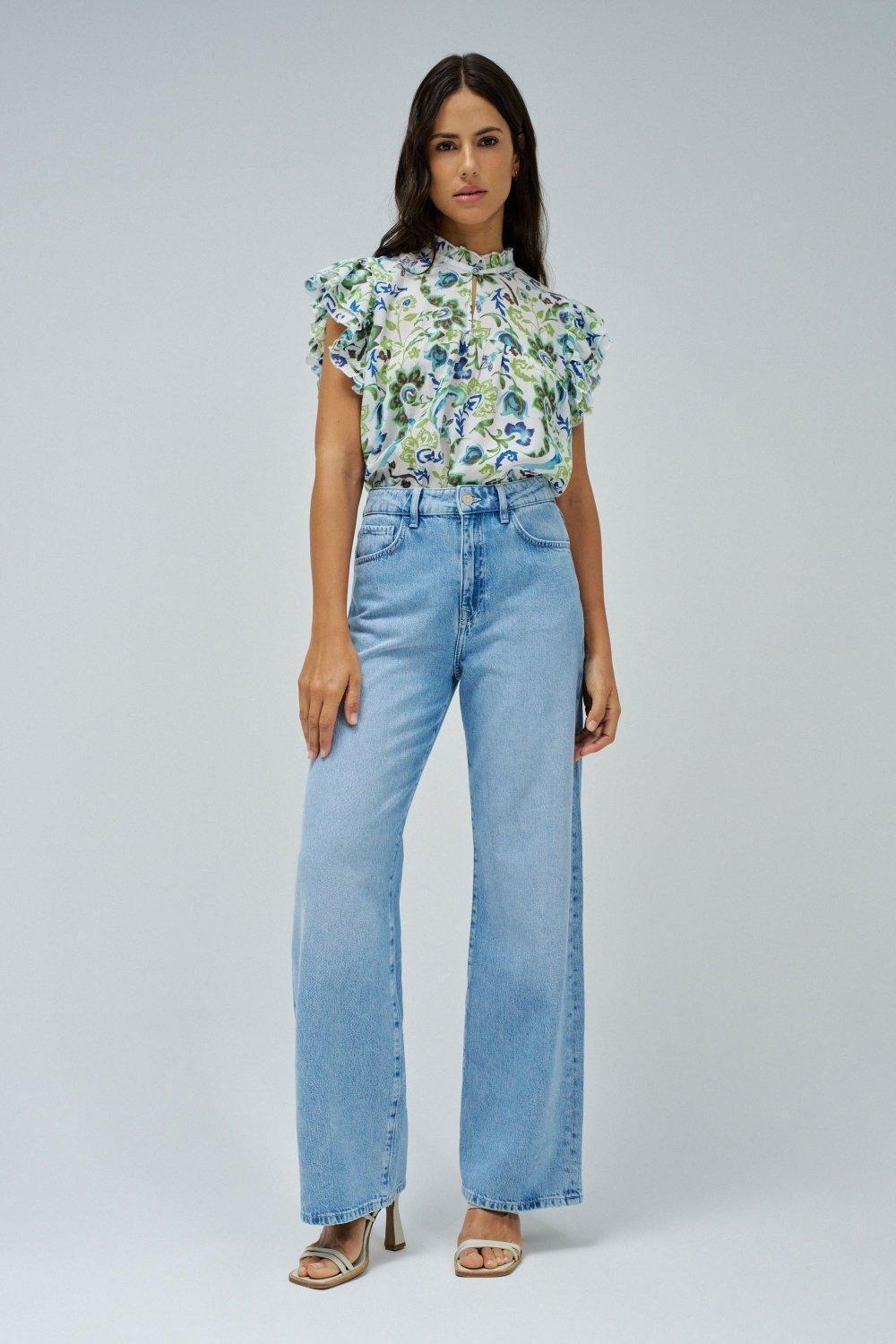 Top With Floral Patter, Turquoise, large image number 1
