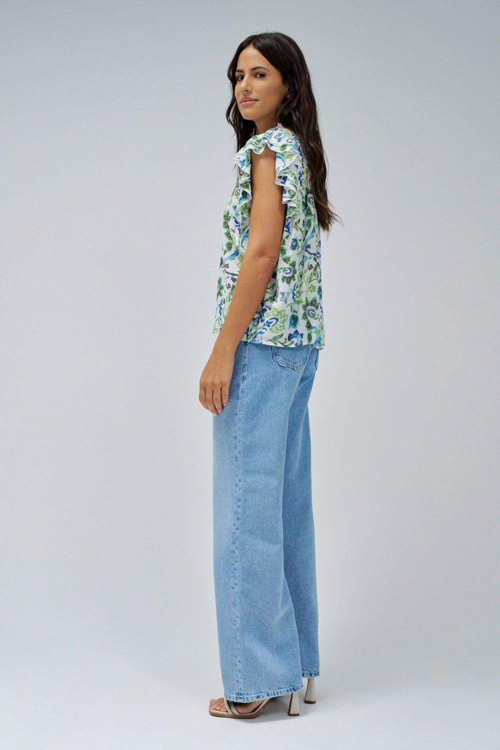 Top With Floral Patter, Turquoise, large image number 2