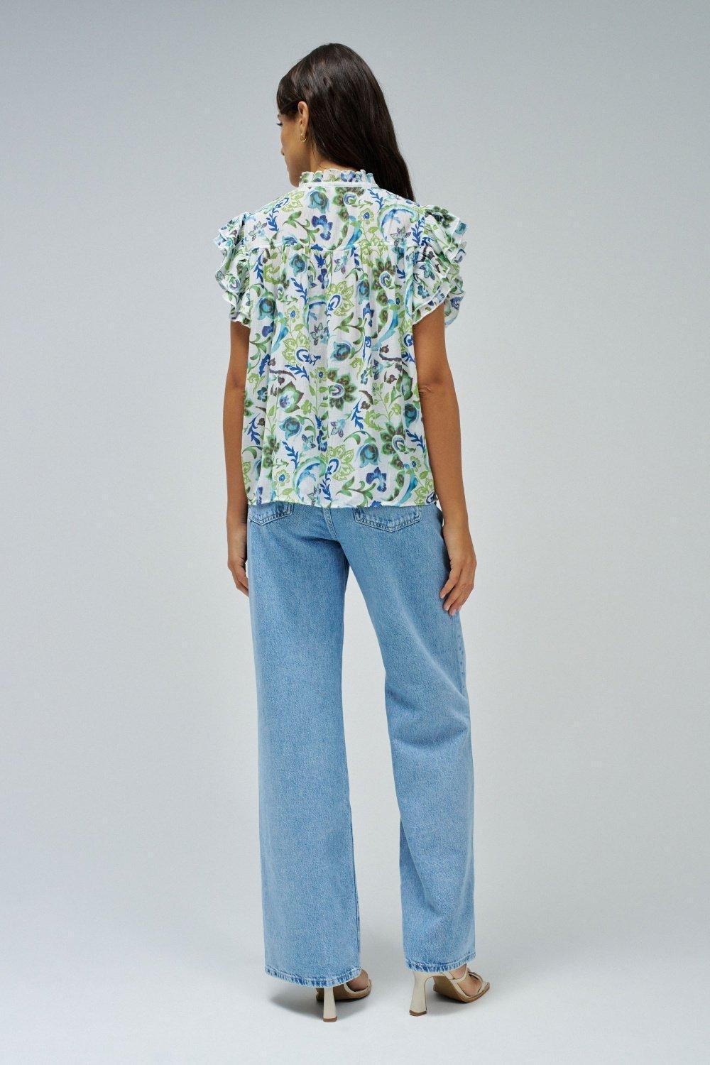 Top With Floral Patter, Turquoise, large image number 3