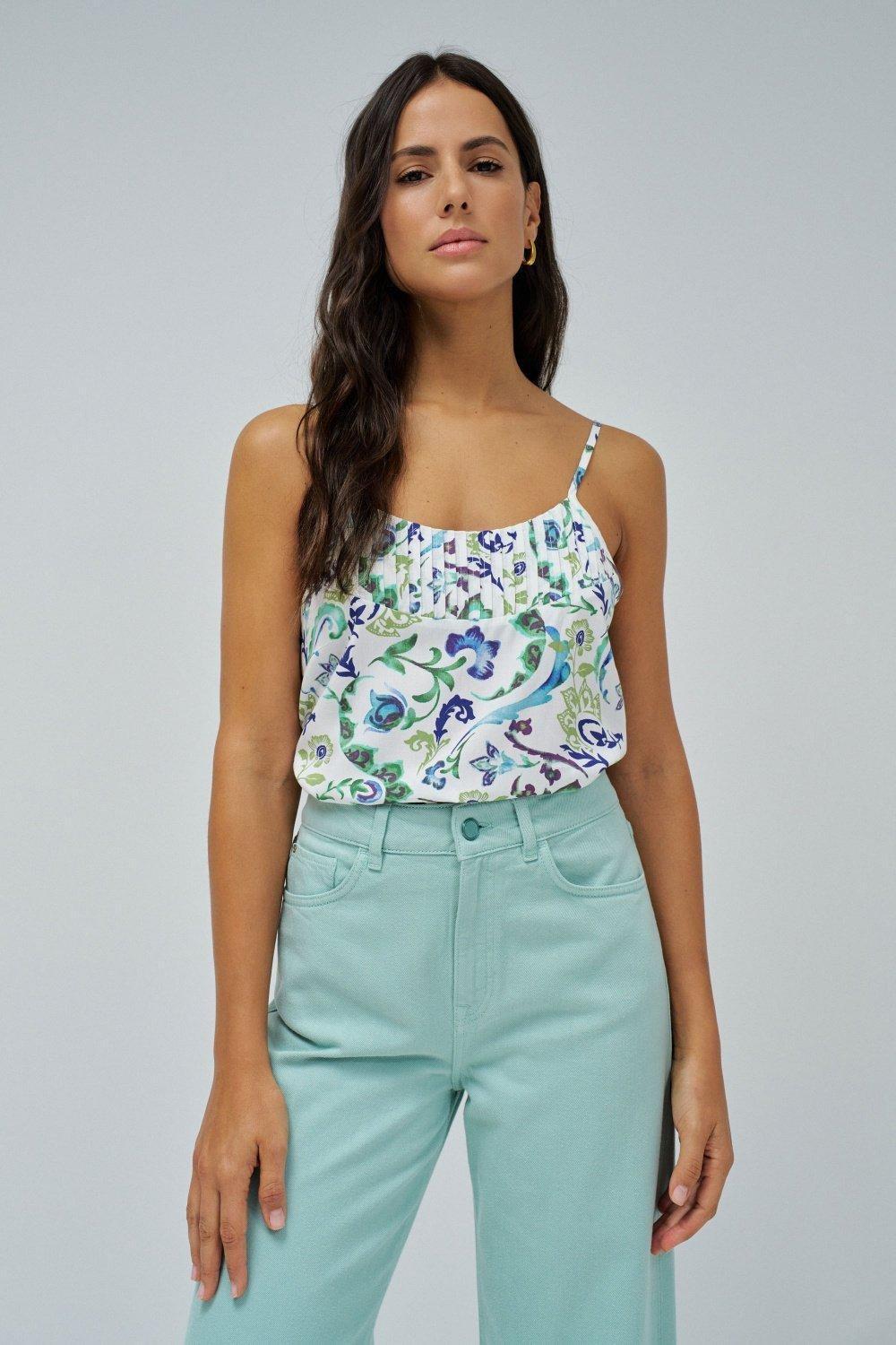 Top With Floral Pattern, Turquoise, medium