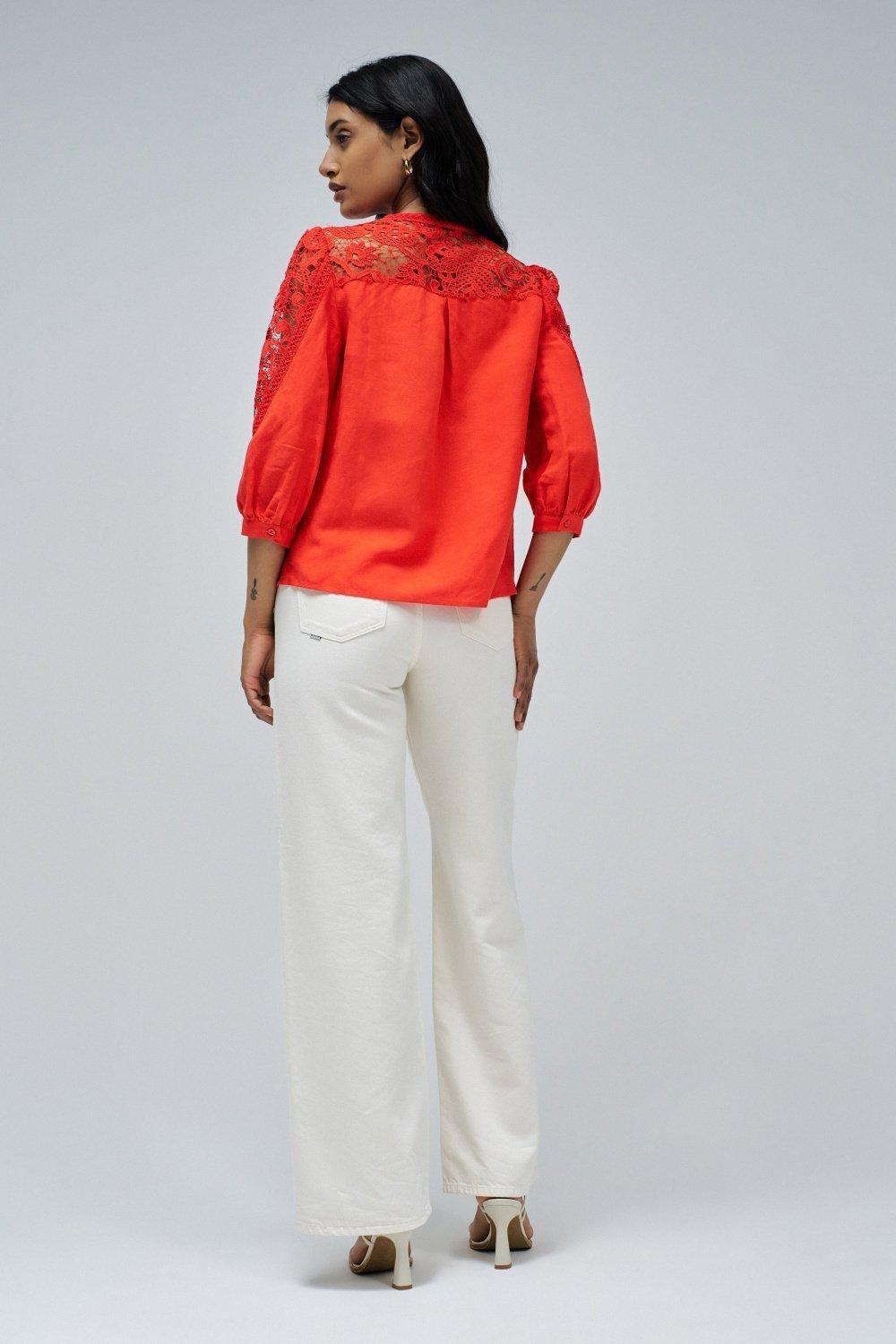 Linen Lace Details Blouse, , large image number 3